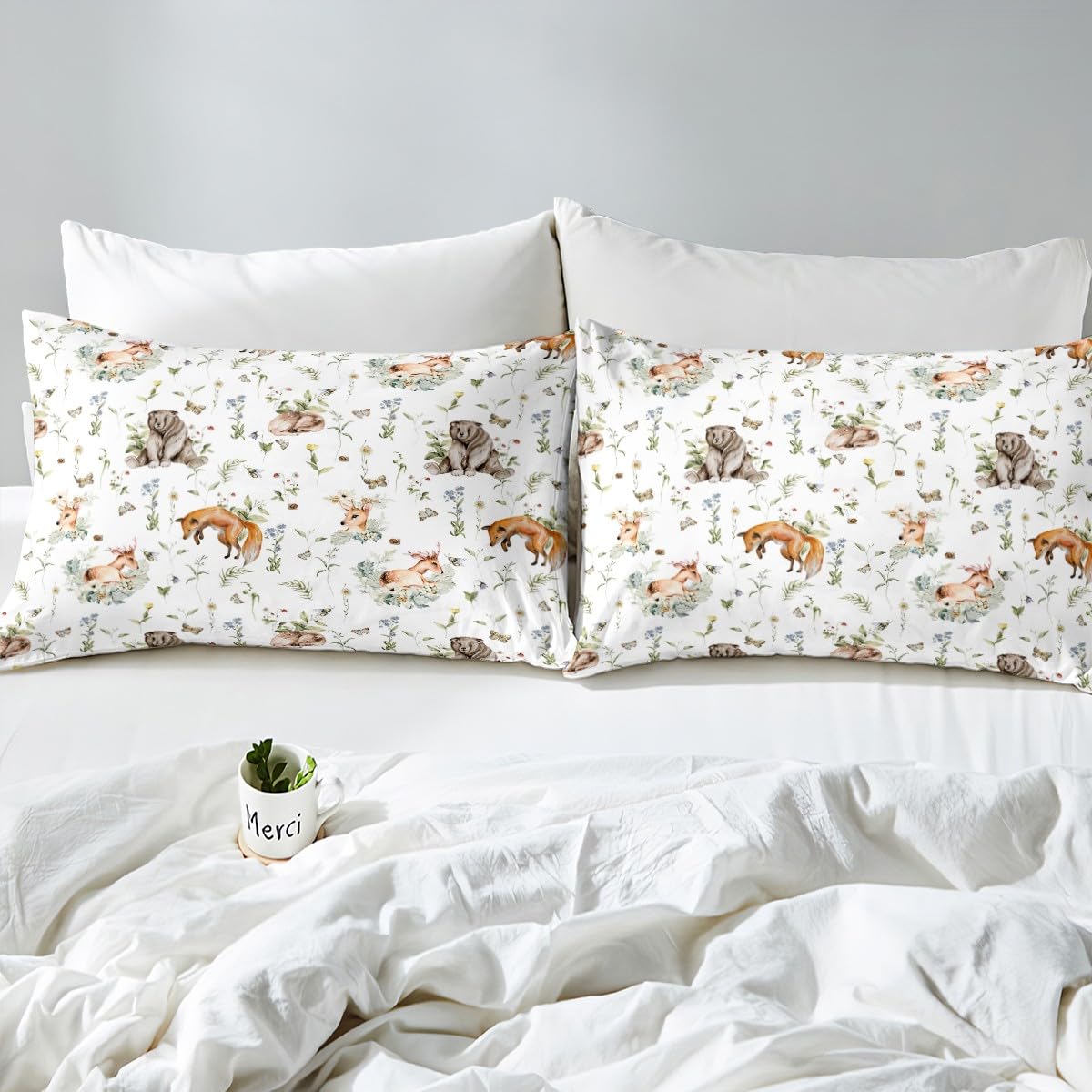 Generico Copripiumino Una Piazza e Mezza Animali Giungla Safari Bambini, Set di Biancheria da Letto in Microfibra 3 Pezzi, Parure Copri Piumino 155x200 e 2 Federe 50x80 con Cerniera AXab09