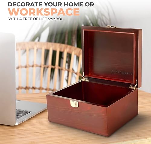 Miniatura 5 de Blake & Lake Tree of Life - Caja decorativa de madera grande, caja de recuerdos de madera con tapa con bisagras y pestillo de metal, cajas de