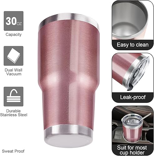 Miniatura 10 de Vaso de 30 onzas con tapas y pajillas, vaso aislado de doble pared, vaso de acero inoxidable al vacío, con recubrimiento en polvo, taza de café de