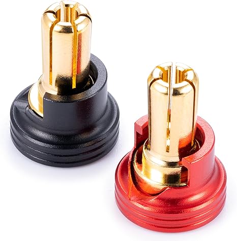 RCHUBAM Heatsink Bullet Plug Grips 2PCS Banana Plug Connectors with Brass Heatsink Grips - 4mm/5mm Aluminum RC Battery Bullet Plug for RC Model Crawler Cars Upgrade Parts (5.0mm)