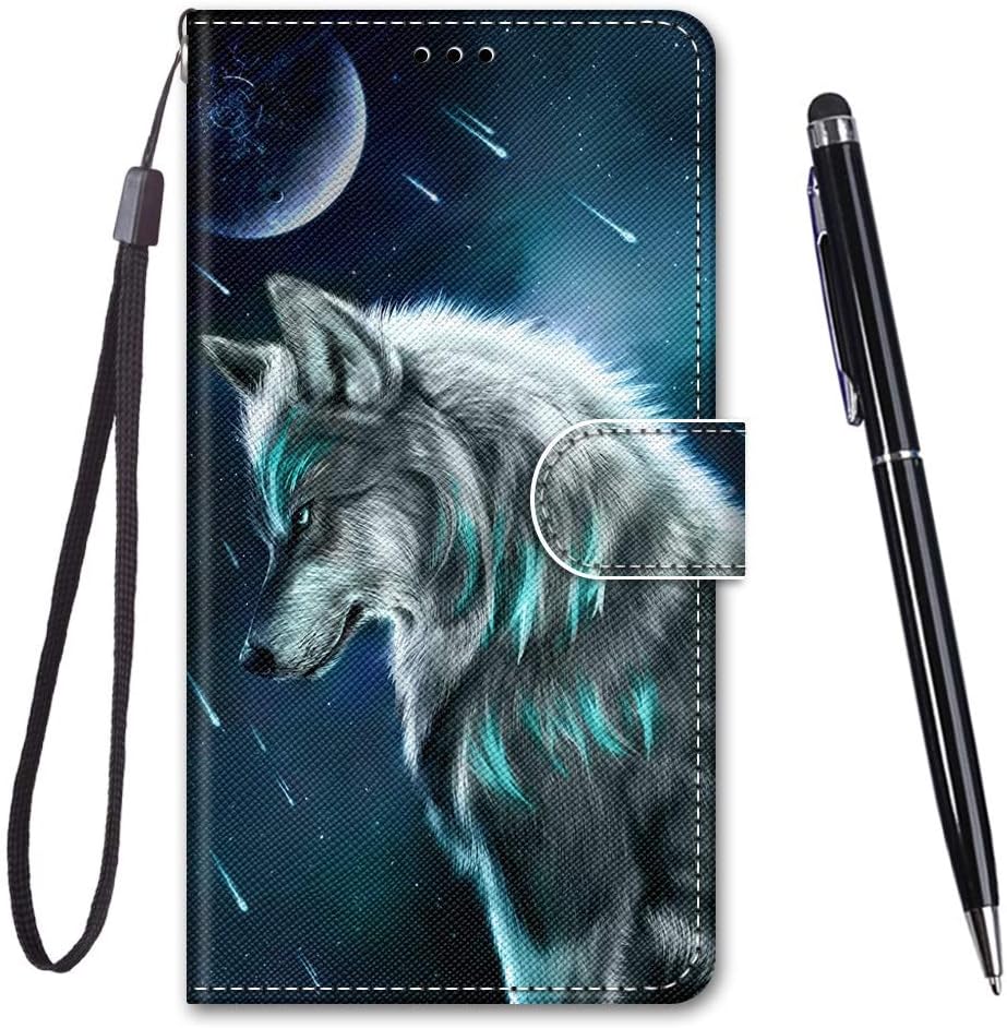 TOUCASA Compatible with Galaxy S7 Case, Creative Painted Wallet Case PU Leather Flip Magnetic Colourful Kickstand Card Slots Folio Protection Case for Samsung Galaxy S7 (Pensive Wolf)