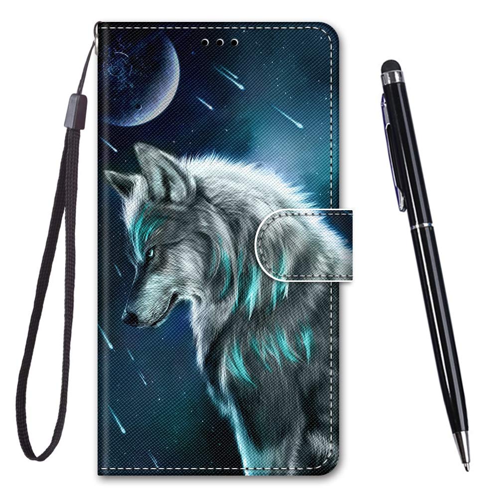 TOUCASA Compatible with Galaxy S7 Case, Creative Painted Wallet Case PU Leather Flip Magnetic Colourful Kickstand Card Slots Folio Protection Case for Samsung Galaxy S7 (Pensive Wolf)