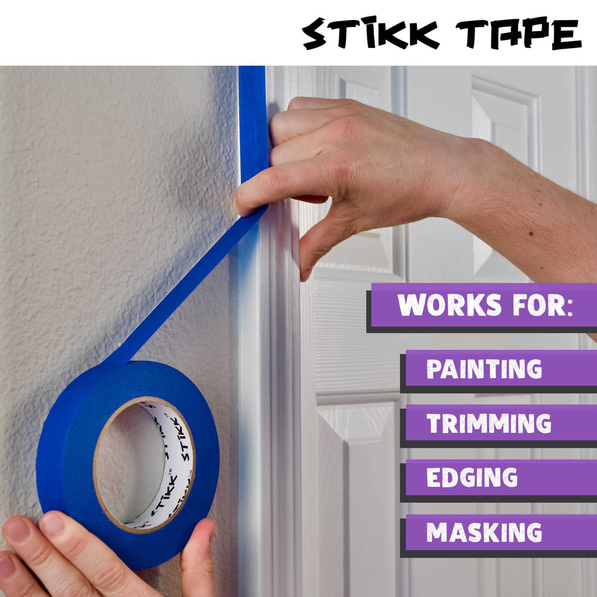 STIKK Cinta adhesiva para pintores de 1/4 pulgadas x 60 yardas, color morado, 14 días de limpieza, borde fino, cinta de carrocero de acabado estrecho (0,25 pulgadas x 6 mm)