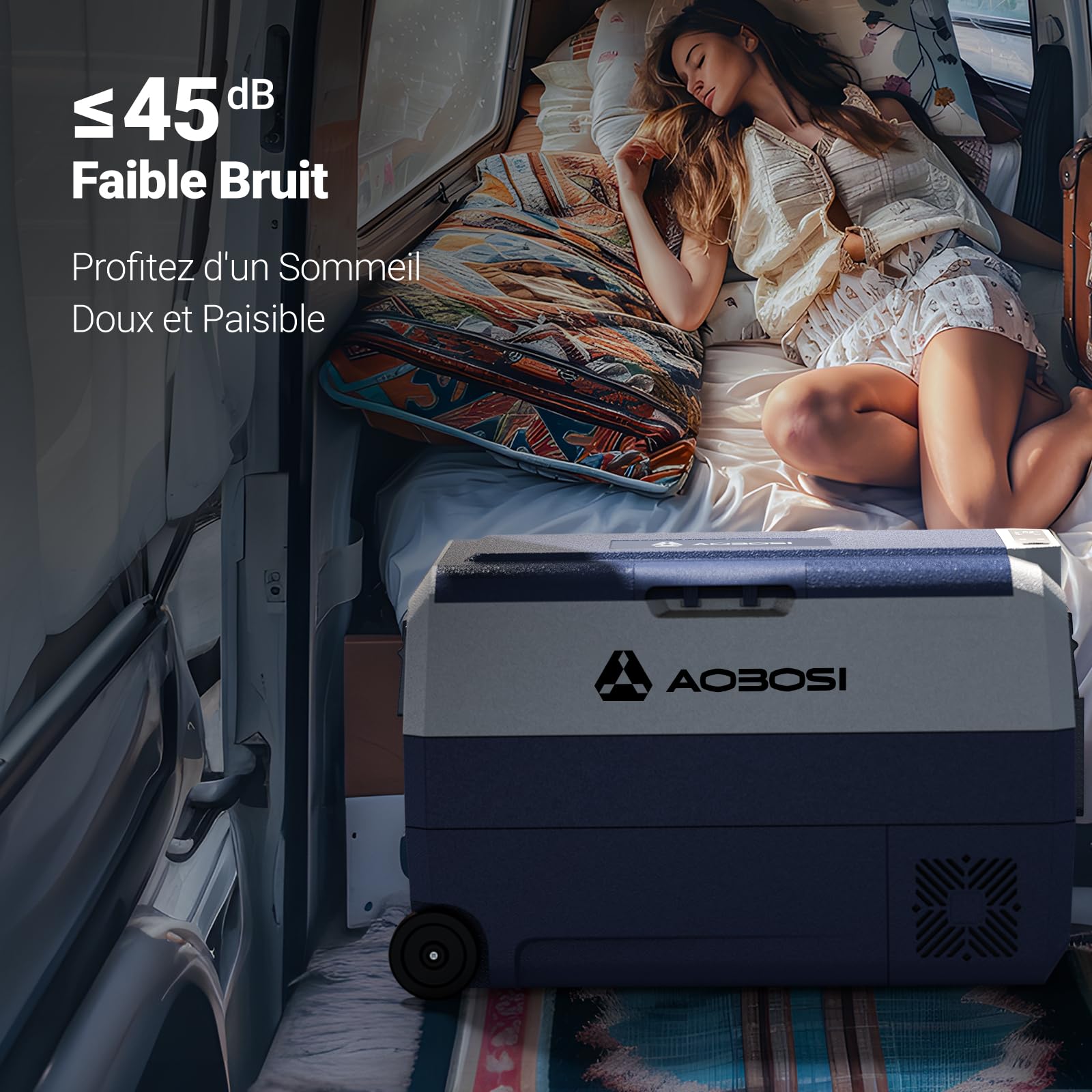 AAOBOSI Glaciere a Compression 50L, avec APP, -20°C à 20°C, 12V 230V | Avec Roues et Poignée Rétractable,-20°C à 20°C, Contrôle par APP, Éclairage LED, 12V 24V 230V AC, pour Auto Camion Camping