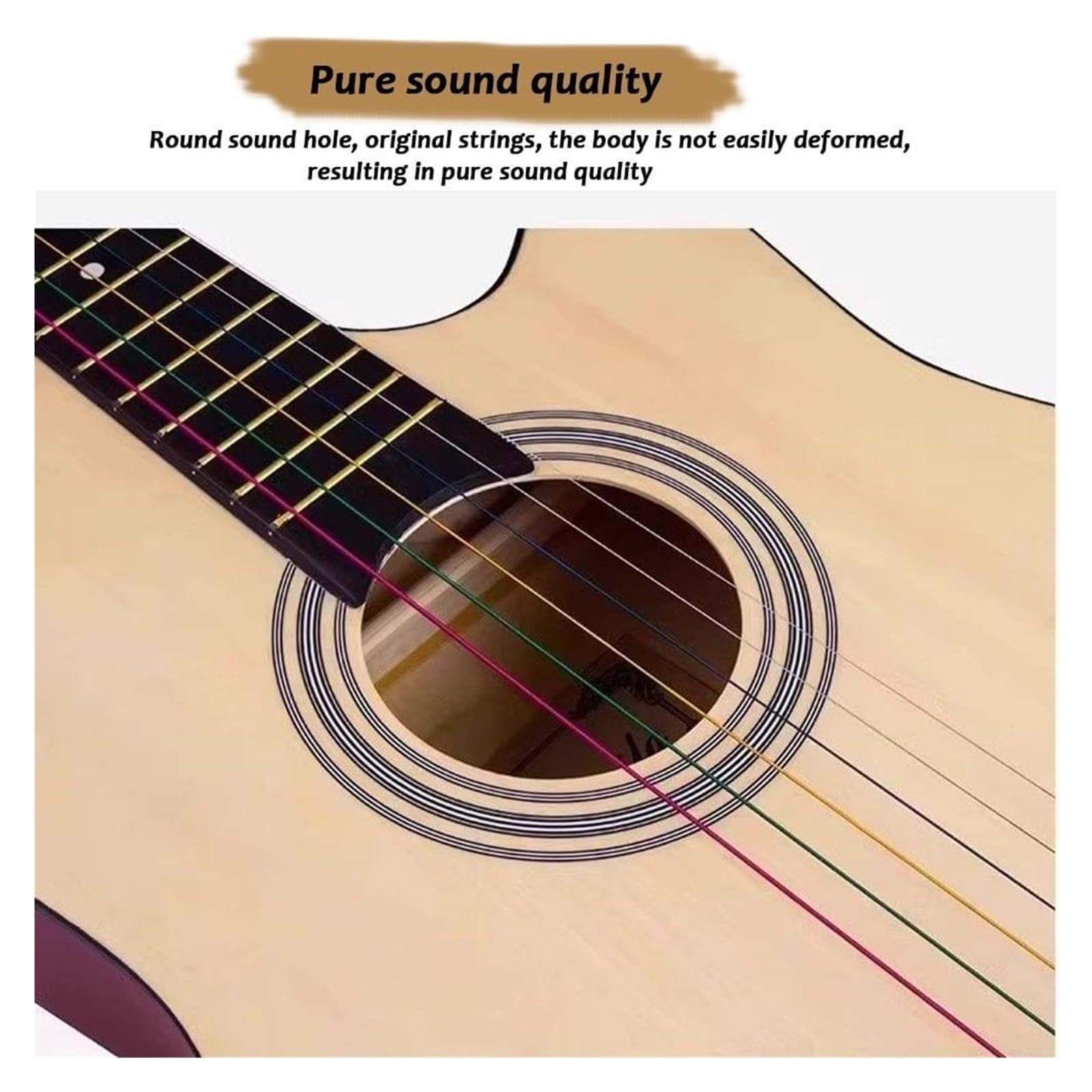 38-Zoll-Holz-Akustikgitarre, Cutaway-Gitarren-Starterset For Erwachsene Mit Gepolsterter Gigbag, Gurt, Kapodaster, Saiten, Plektren(Black)