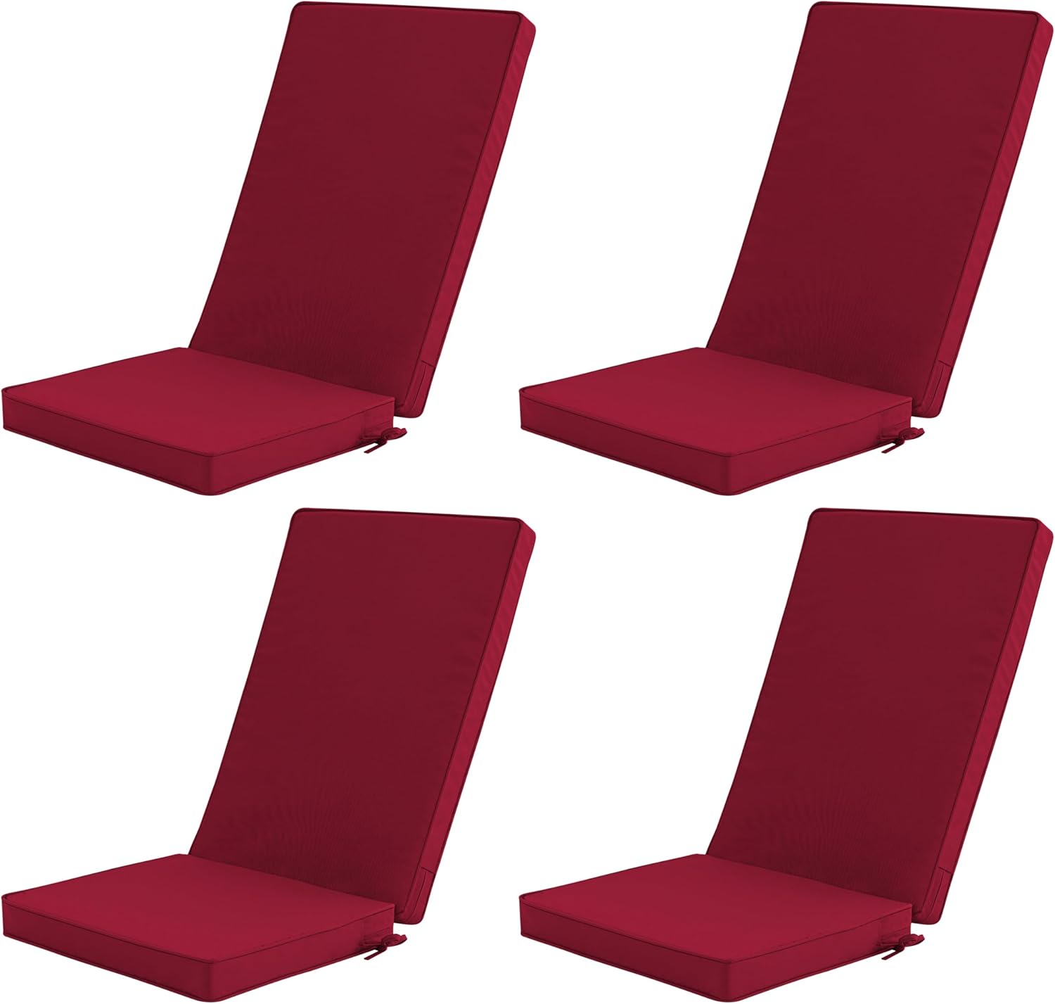 Outdoor Adirondack Chair Cushions Set of 4 - Removable Covers, Water-Repellent, Fade-Resistant, Non-Slip Bottom & Securing Straps, Universal Fit for Most Adirondack & Rocking Chairs - Burgundy