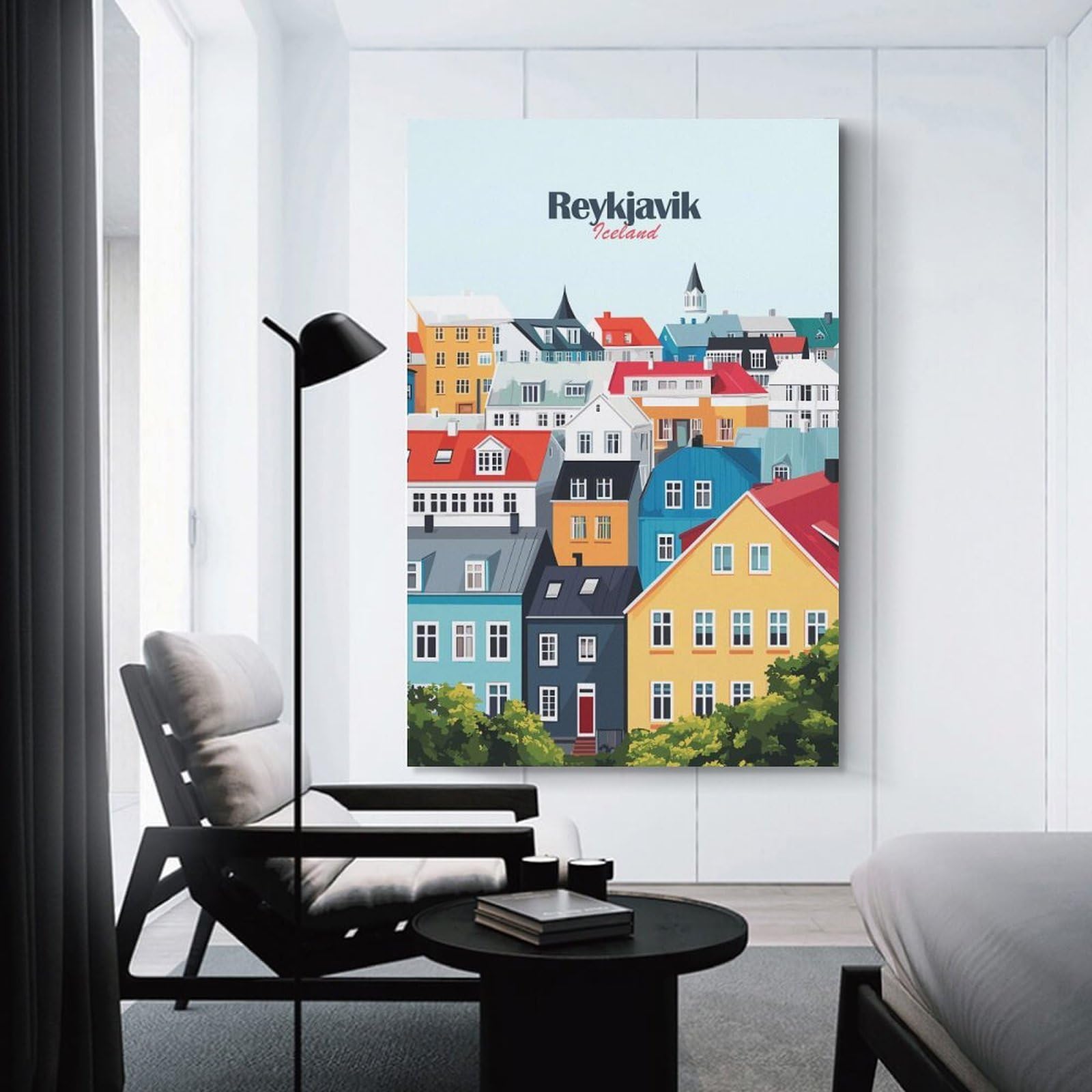 Junmoney Unframe-Style-17 Reykjavik Cityscape Wall Art Print, 20X30inch(50X75cm), For Living Room, Bedroom, Office Or Hallway, A Flexible Wall Accent For Shared Spaces