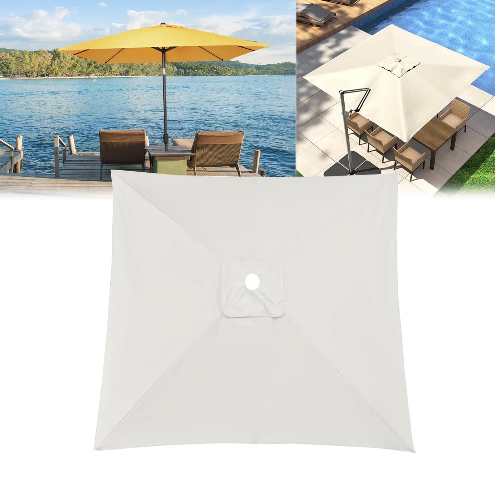 Esterni Da Giardino Telo Di Ricambio Per Ombrellone, 2x2m 4 Stecche, 2x3m 6 Stecche, 3x3m 8 Stecche, Con Presa D'Aria Superiore, In Resistente Poliestere, Impermeabile, Protezione UV(White,200X200cm)