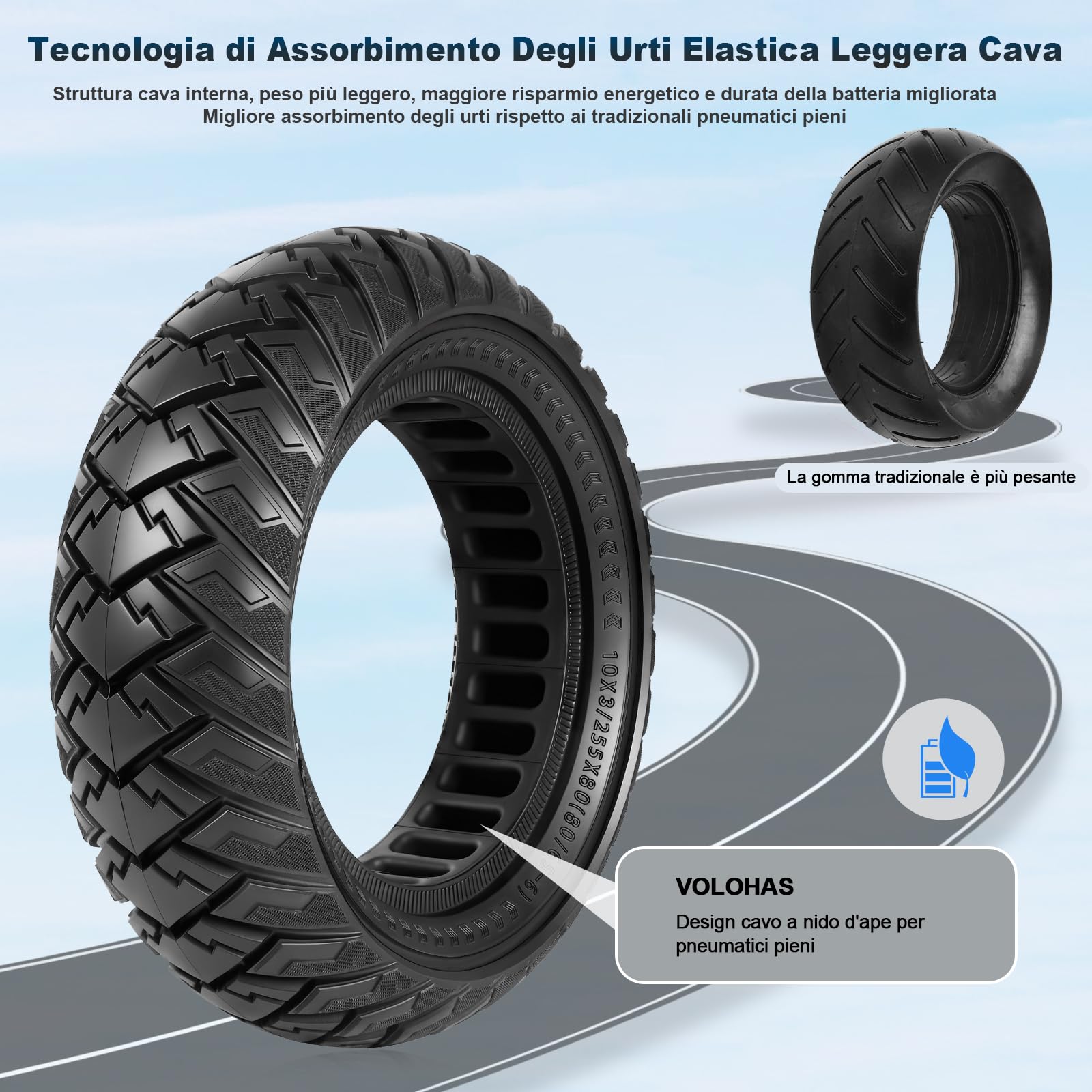 10 x 3 pneumatici in gomma piena, 255 x 80 (80/65 – 6), pneumatici solidi per Kukirin G3 Pro/G2 max/Kugoo M4 pro/Kaabo Wolf Warrior/Mantis 10/Dualtron Zero 10 X scooter elettrico antiscivolo