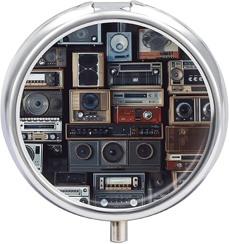 Pastillero de pared vintage de radio Boombox, mini pastillero de bolsillo para hombres, pastillero de viaje, lindo organizador de píldoras, 3