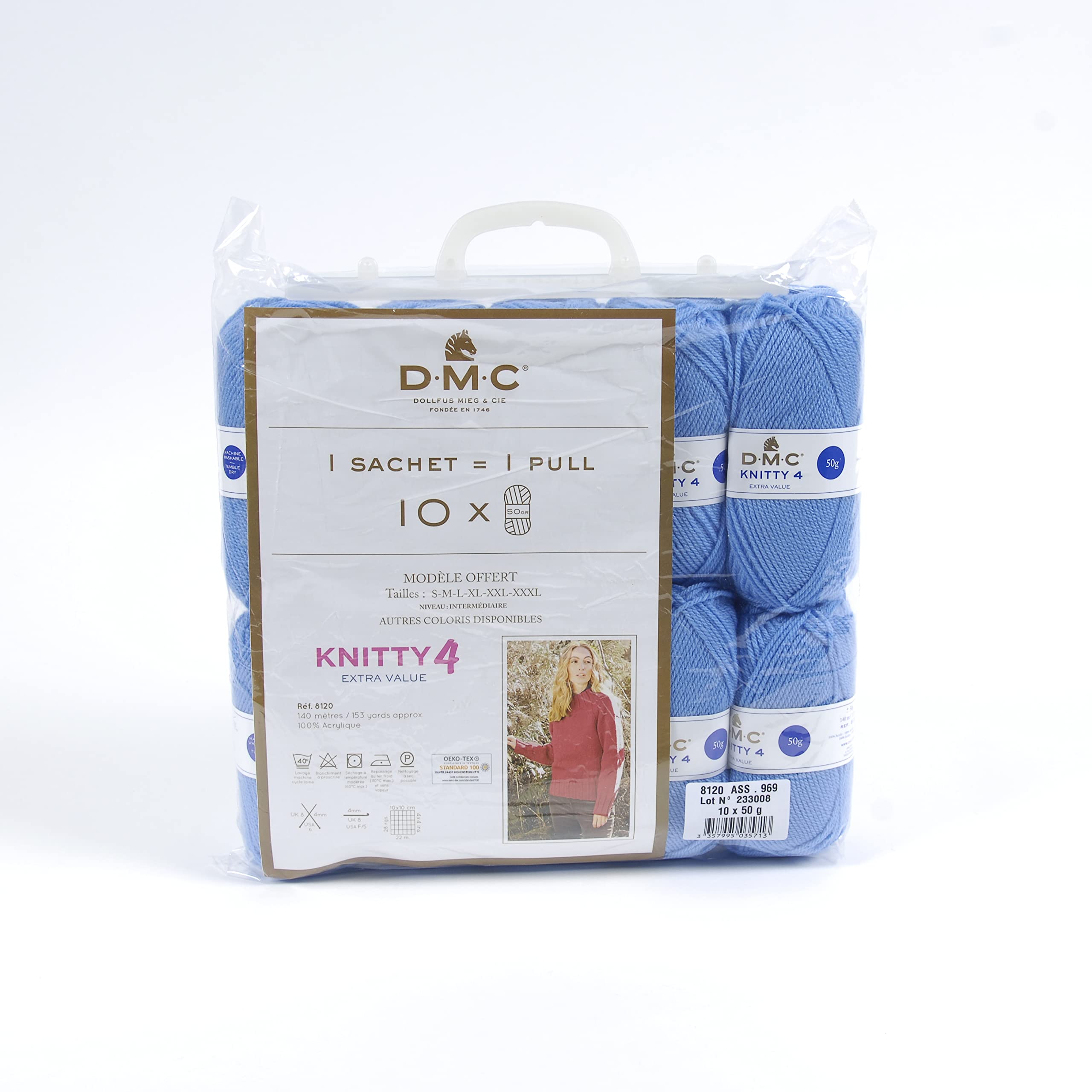 DMC Lot De 10 Pelotes Laine Knitty 4 - 100% Acrylique Doux Et Lavable, Idéal Pour Pulls Et Tricots Modernes + Patron Offerte
