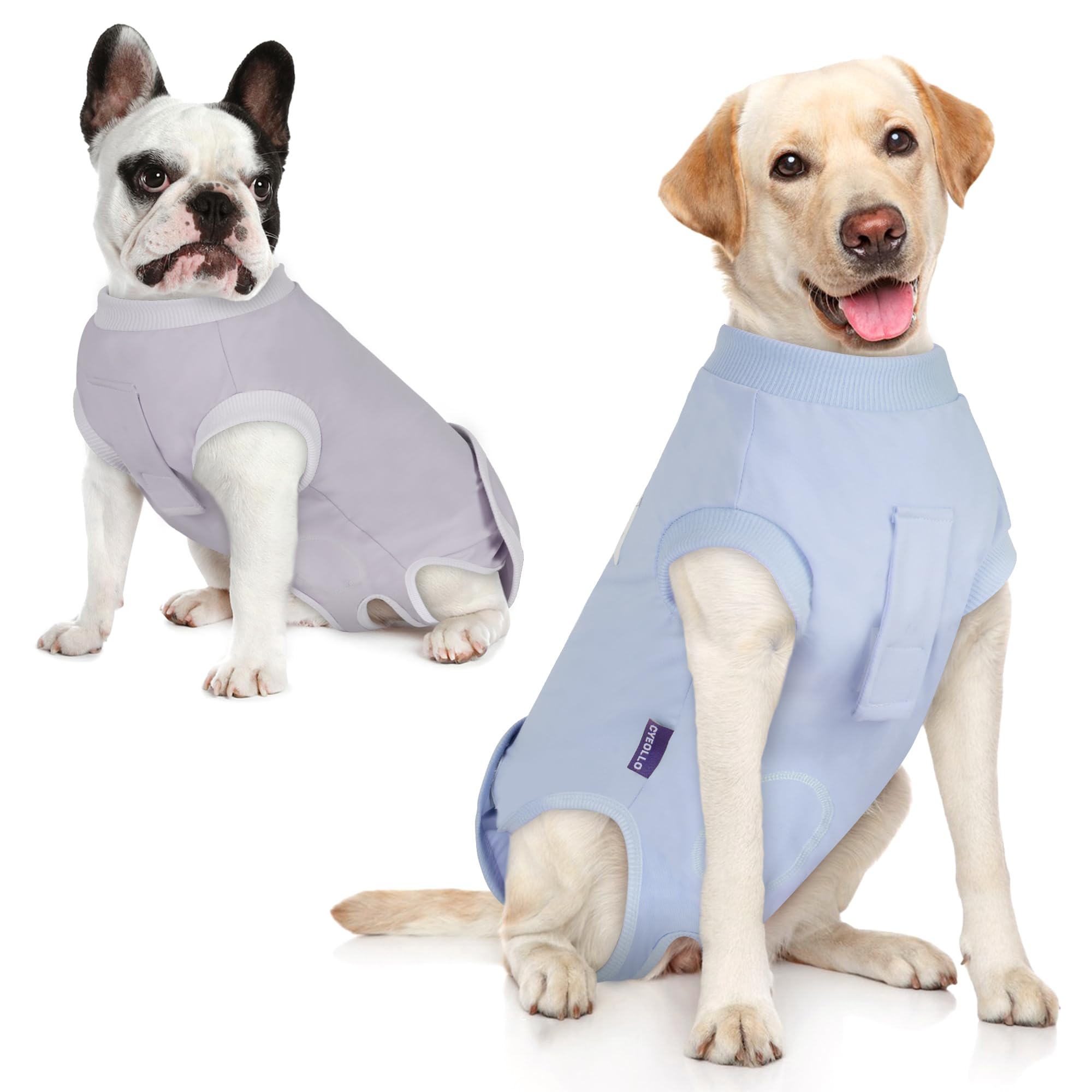 cyeollo 2pack Surgery Recovery Suit for Dogs Cats Soft Breathable Female Male Pet Bodysuit After Surgery for Spay, Neuter, Surgical Recovery Onesie Shirt for Medium Large Dogs, Blue &amp; Grey, XL