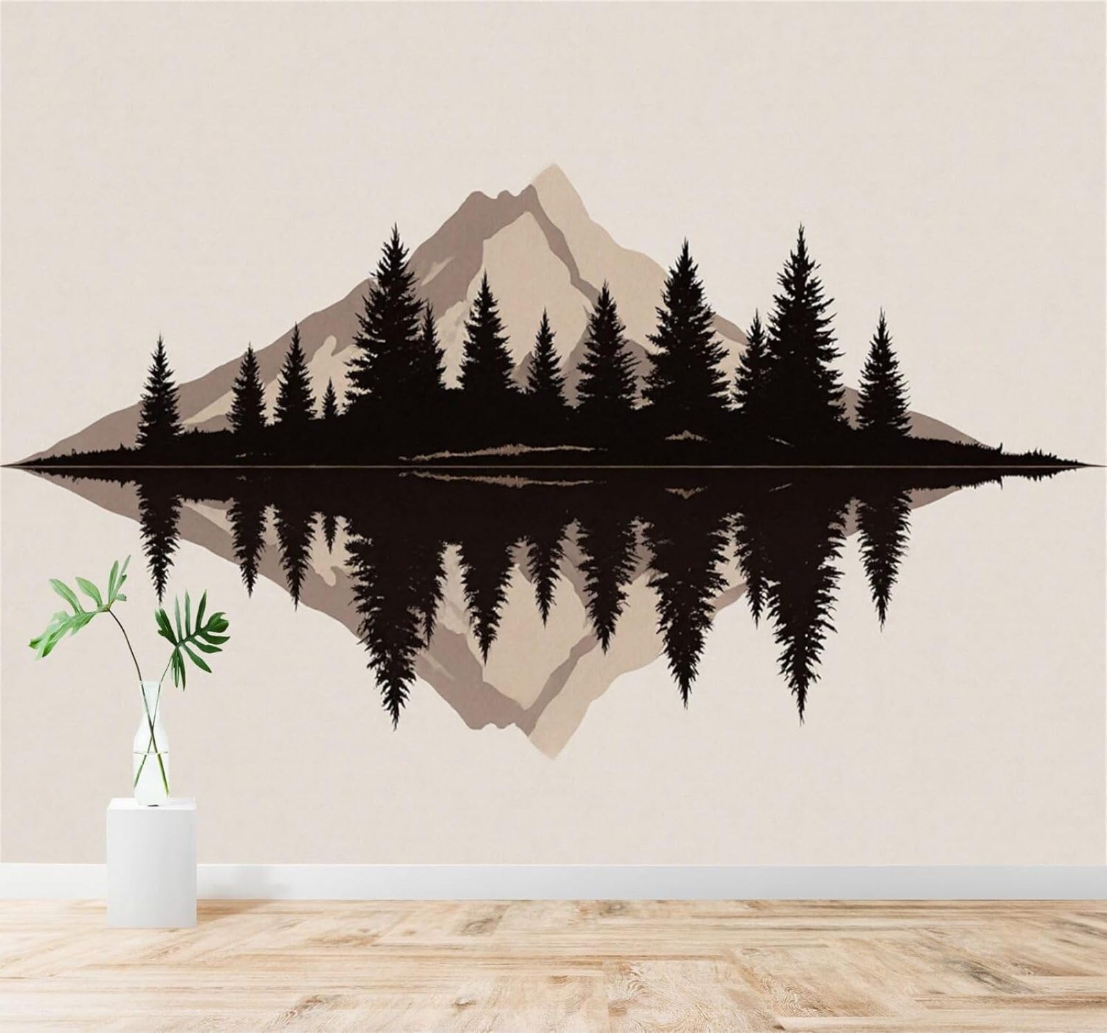 XLMING Minimalist Mountain Pine Tree Lake Reflection 3D Wallpaper Silky Texture Home Study Office Grey Dining Room Sofa Bedroom Living Room TV Backdrop-250cm×170cm