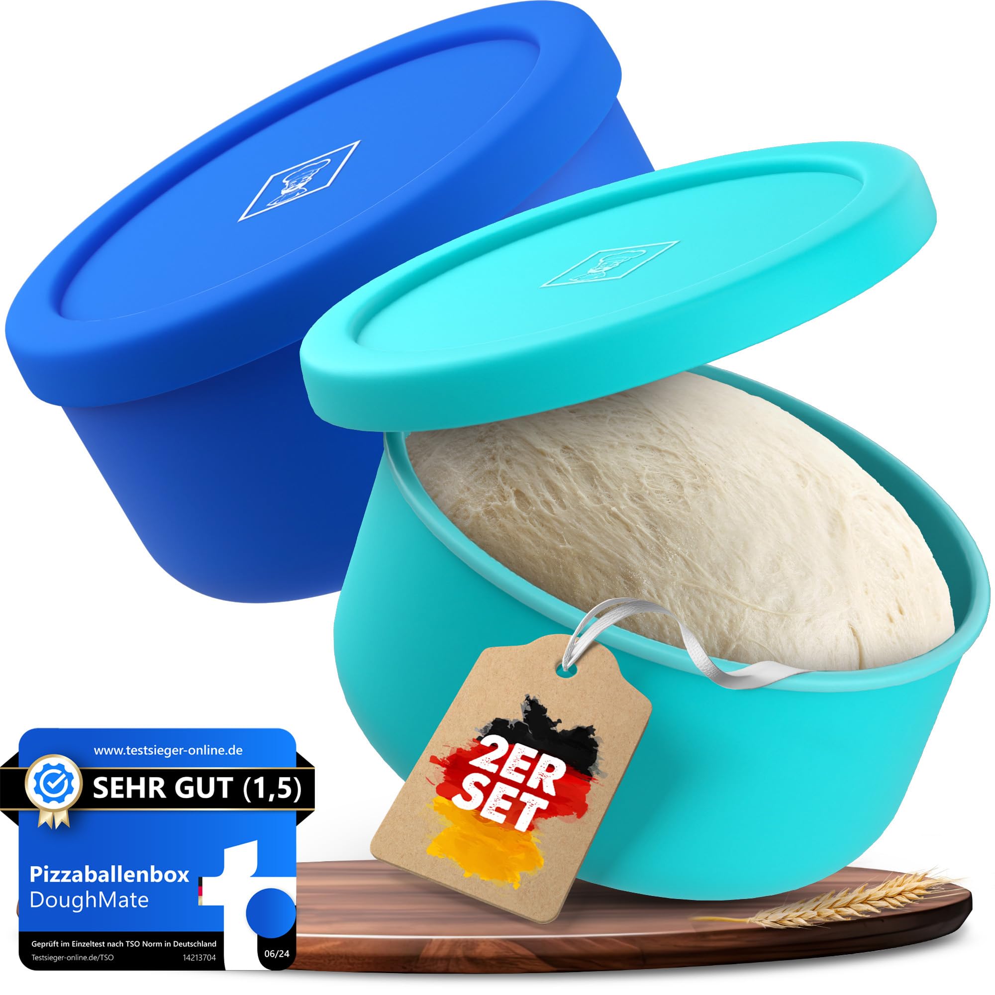 Pizzaballenbox mit Deckel 2er Set - Pizzateig Box aus antihaftendem Silikon - Pizzateig platzsparend gären - Gärbox - Pizza Zubehör