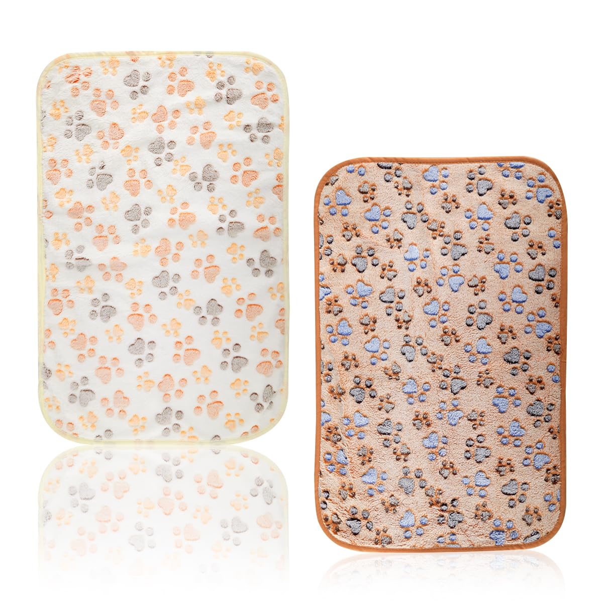 Lotsdonxia Brown And White 2 Pcs Small Pet Blankets, Brown & White Paw Print Flannel Cozy Warm Throw For Cats And Dogs, Lightweight & Easy Care