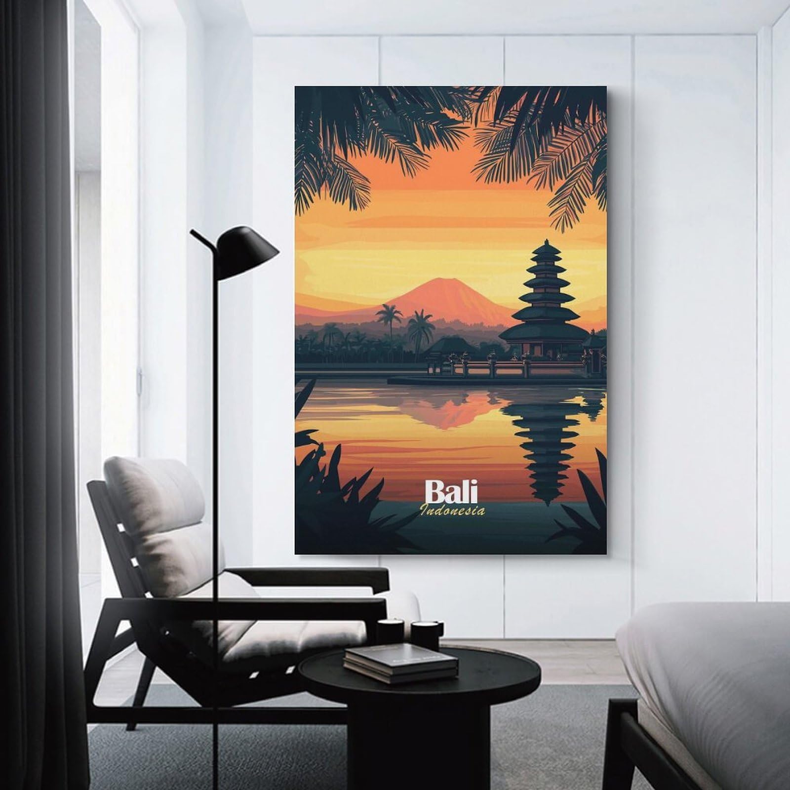 Junmoney Bali Temple Sunset Hanging Wall Art, 20x30inch(50x75cm), for Lounge, Bedroom Or Personal Spaces, Gift Idea for Housewarming And Birthdays