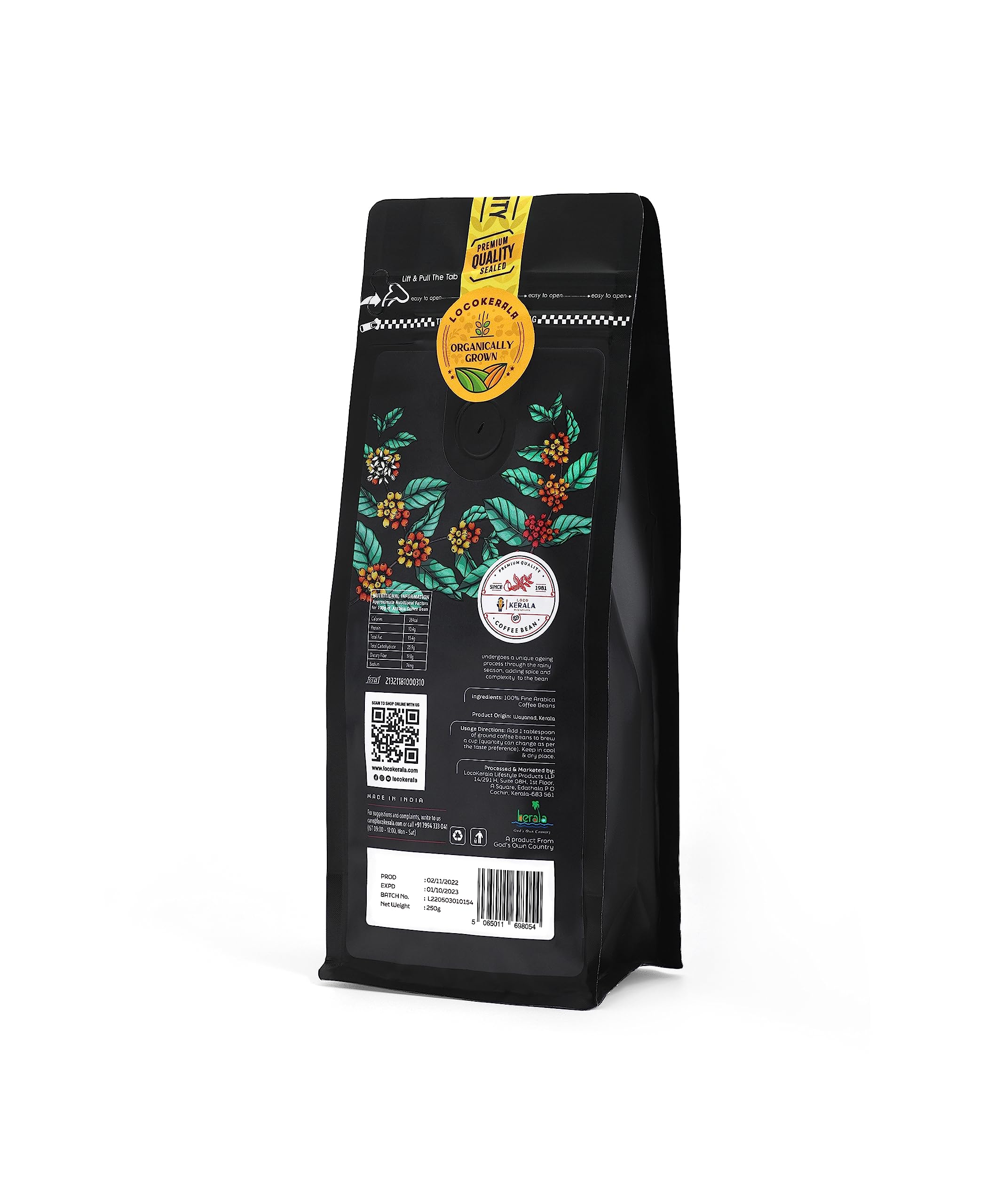 LocoKerala - Western Ghats Coffee | American Roast | Medium Roast | Made with 100% Specialty AA+ Grade Arabica Beans | Freshly Roasted Coffee Beans (Whole Bean, 250) - Image 2 thumbnail