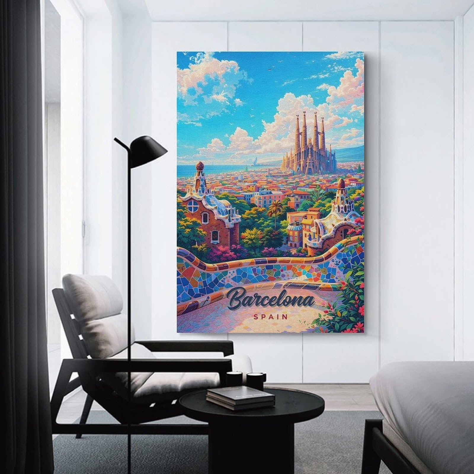 Junmoney Barcelona Cityscape with Sagrada Familia Room Decor Wall Art, 12x18inch(30x45cm), for Entrance Walls, Hall Decor Or Foyers, A Neat Decor Update for Hallways