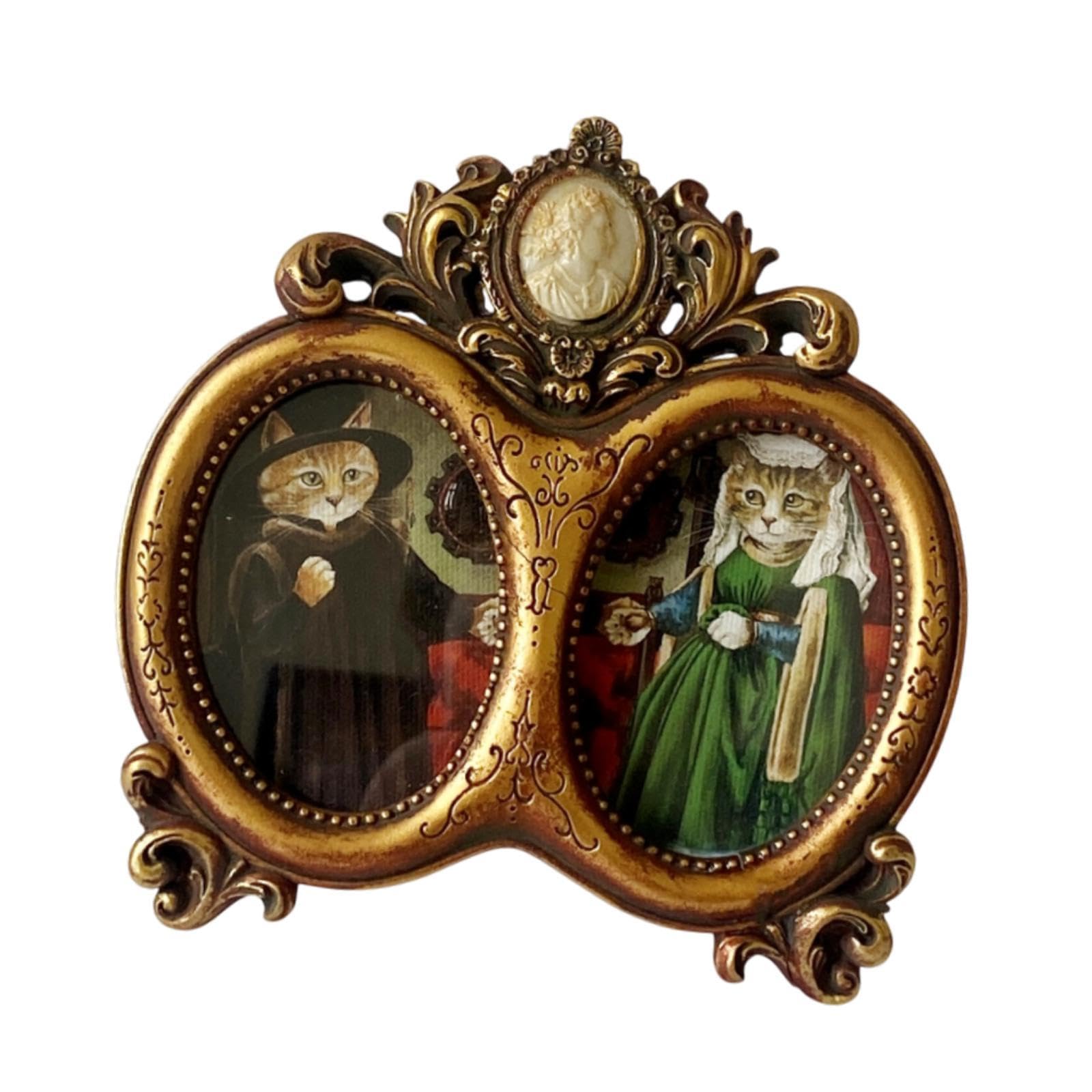 Bilderrahmen Standfotorahmen Tischdeko Wandaufhänger Resingehäuse Kreatives Vintage Design für Heimdekoration Freunde Geschenk, Golden
