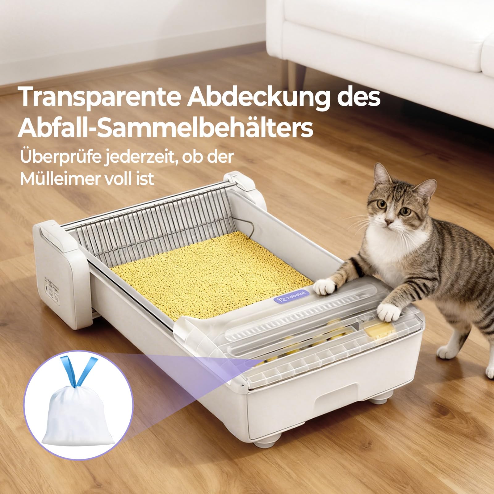 Selbstreinigende Katzentoilette Katzenklo Selbstreinigend Offen, Extra Große Platz Automatisches Elektrisches Katzenklo mit Geruchskontrolle, APP-Steuerung, Anti-Klemm-Design, mit 1 Beutel Streu