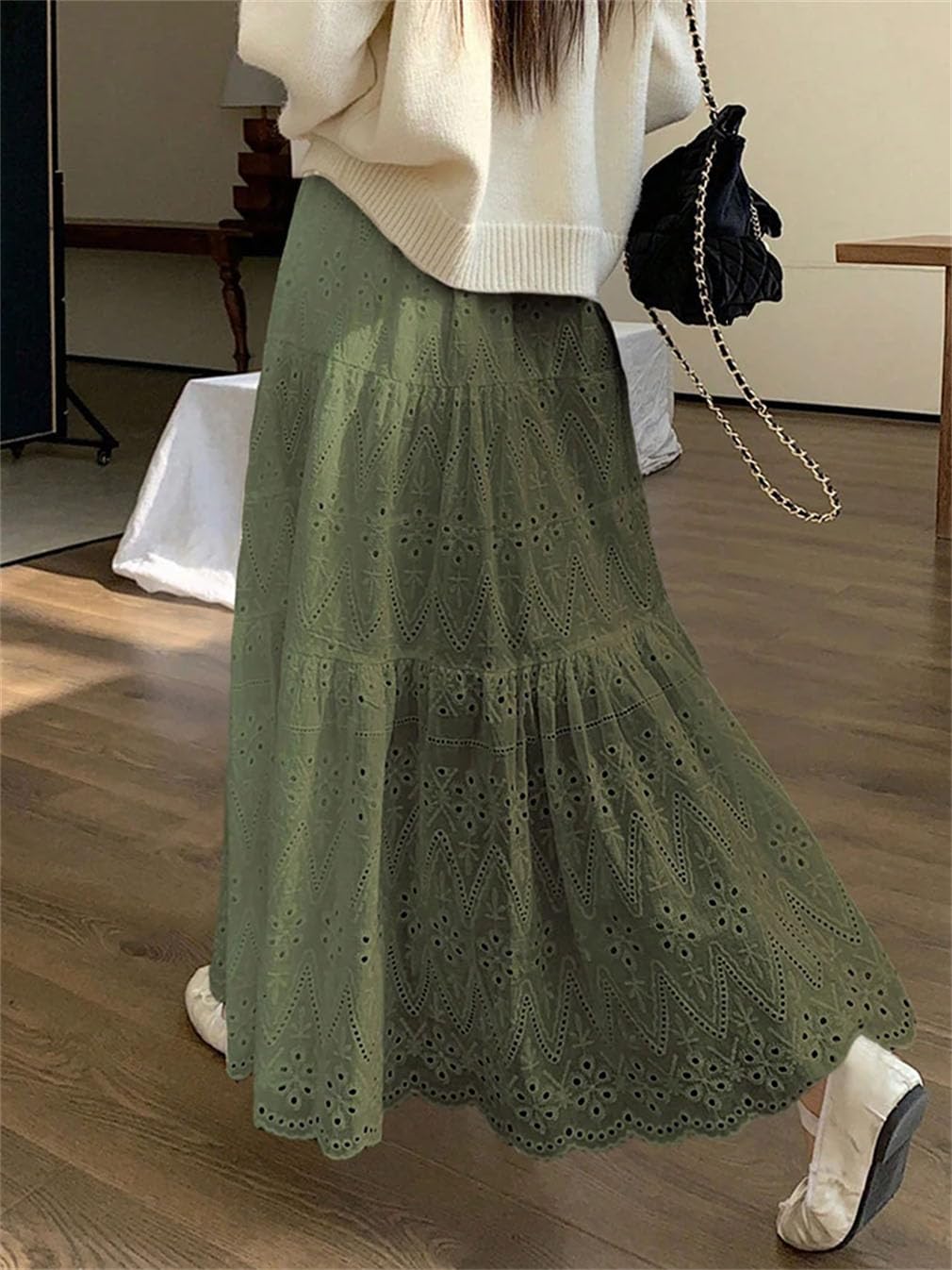 Faldas largas plisadas con cintura elástica para mujer, color liso, faldas huecas