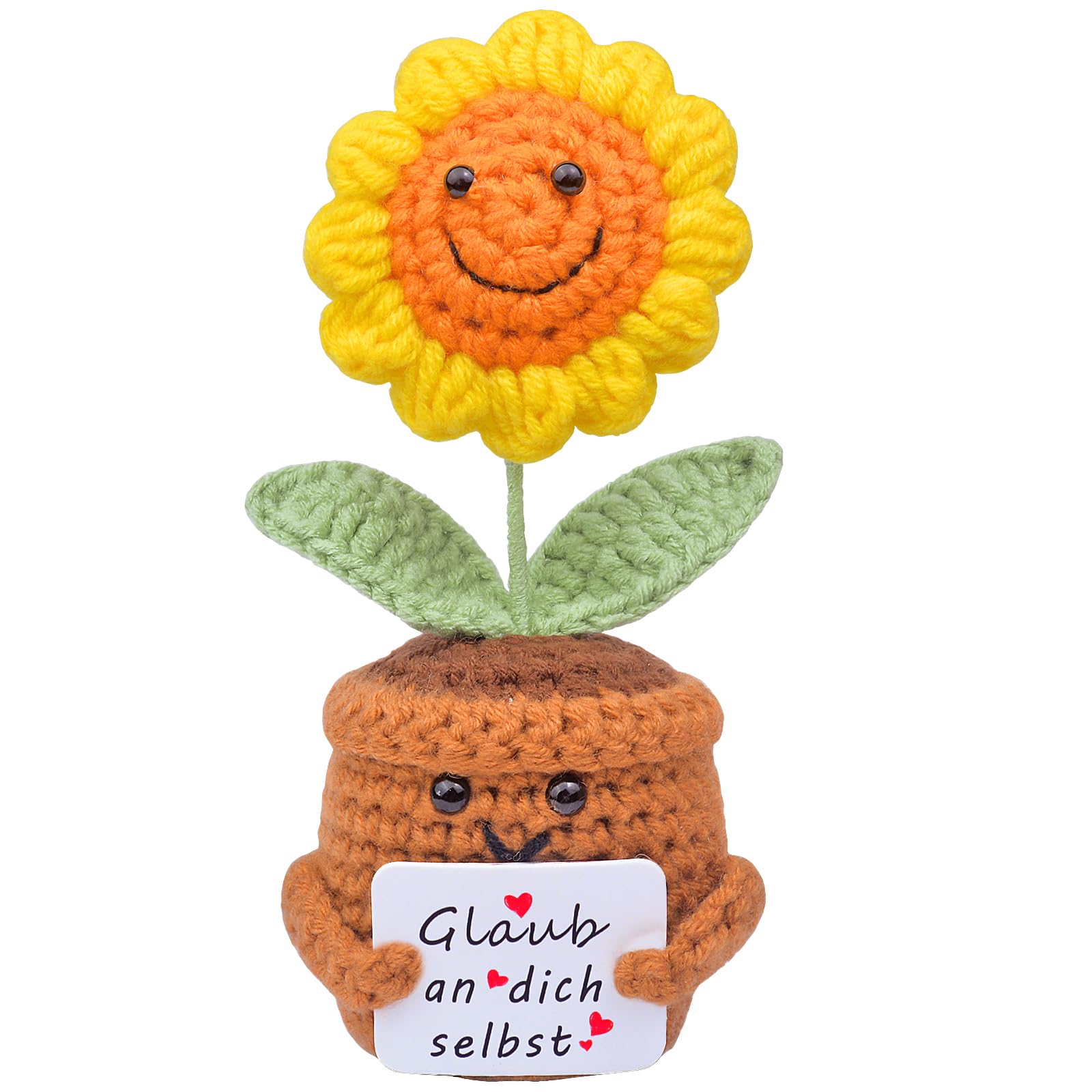 Pocket Hug Rose Positive Tricotée - Cadeau Réconfort Tournesol Heureux En Laine (Rose Rouge)