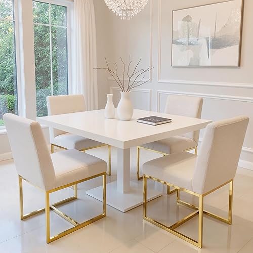 Miniatura 3 de HNY Juego de 2 sillas de cocina y comedor, sillas de comedor modernas de tela de lino de mediados de siglo, sillas de comedor tapizadas con marco de