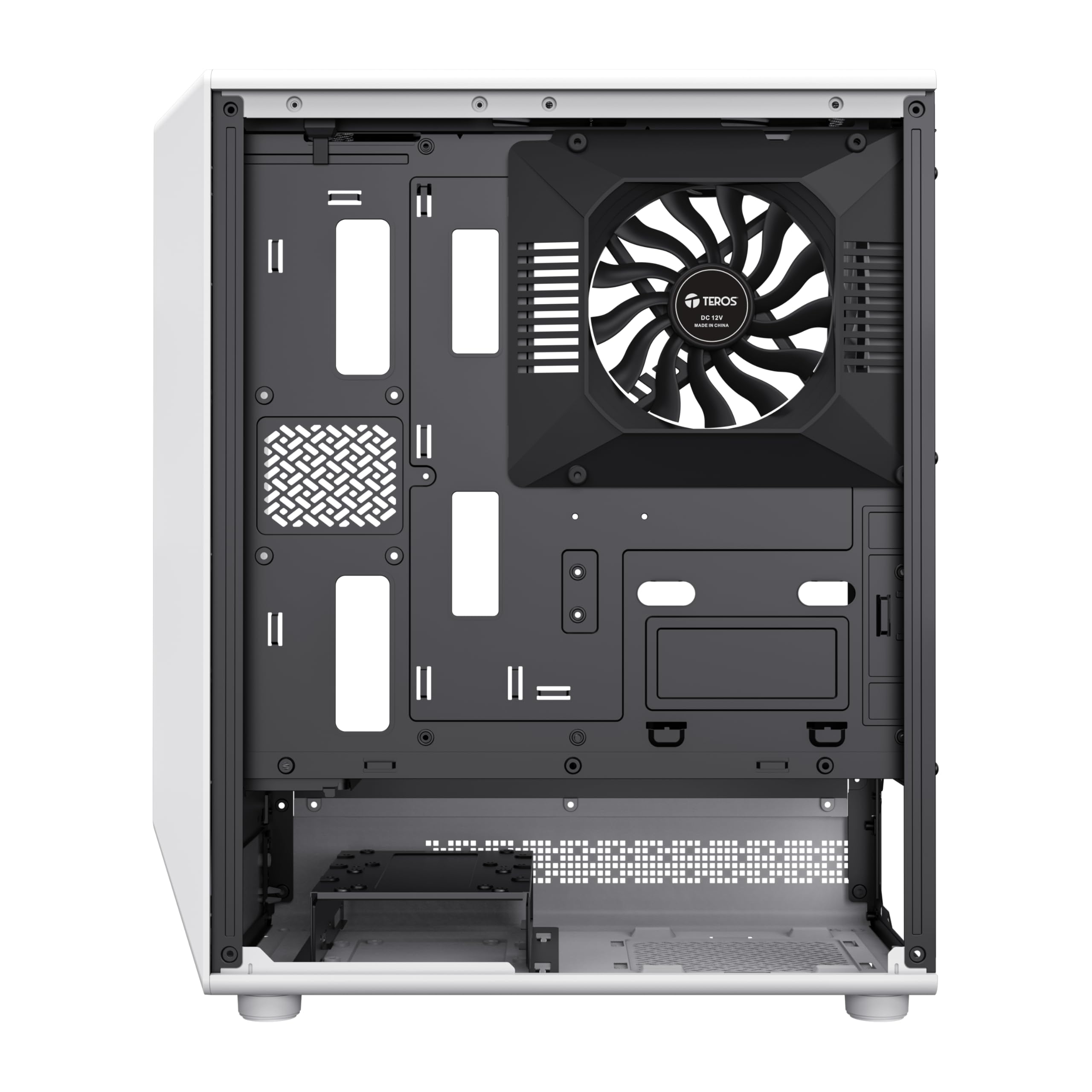 TEROS 13122G Caja PC Gaming ATX Caja Blanca Torre de hasta 5 Ventiladores Frontal ARGB, compacta