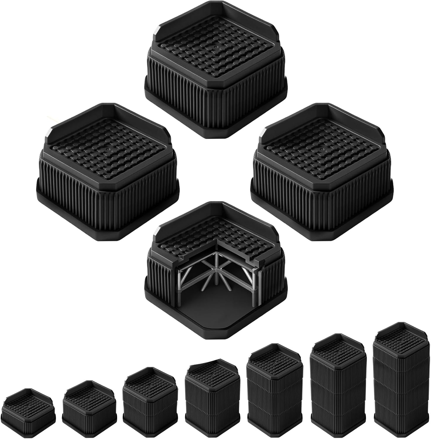 Heavy Duty Sofa Risers 1 Inch, Industrial-Grade Desk Raise Blocks for Couch, Table, Bed, Refrigerator, Washing Machine – Anti-Slip, Shock Absorbing, Quiet, Supports up to 4000 lbs(Black)