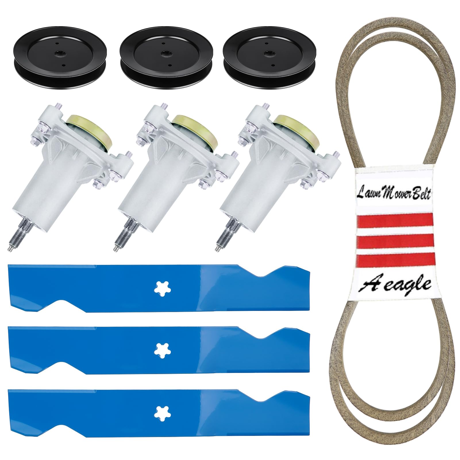 AEagle 54” Mower Deck Rebuild Kit Spindle Pulleys Blades Belt for Craftsman 917.250240 917.253260, 187292 192870 532187292 532192870 129861 153535 173436