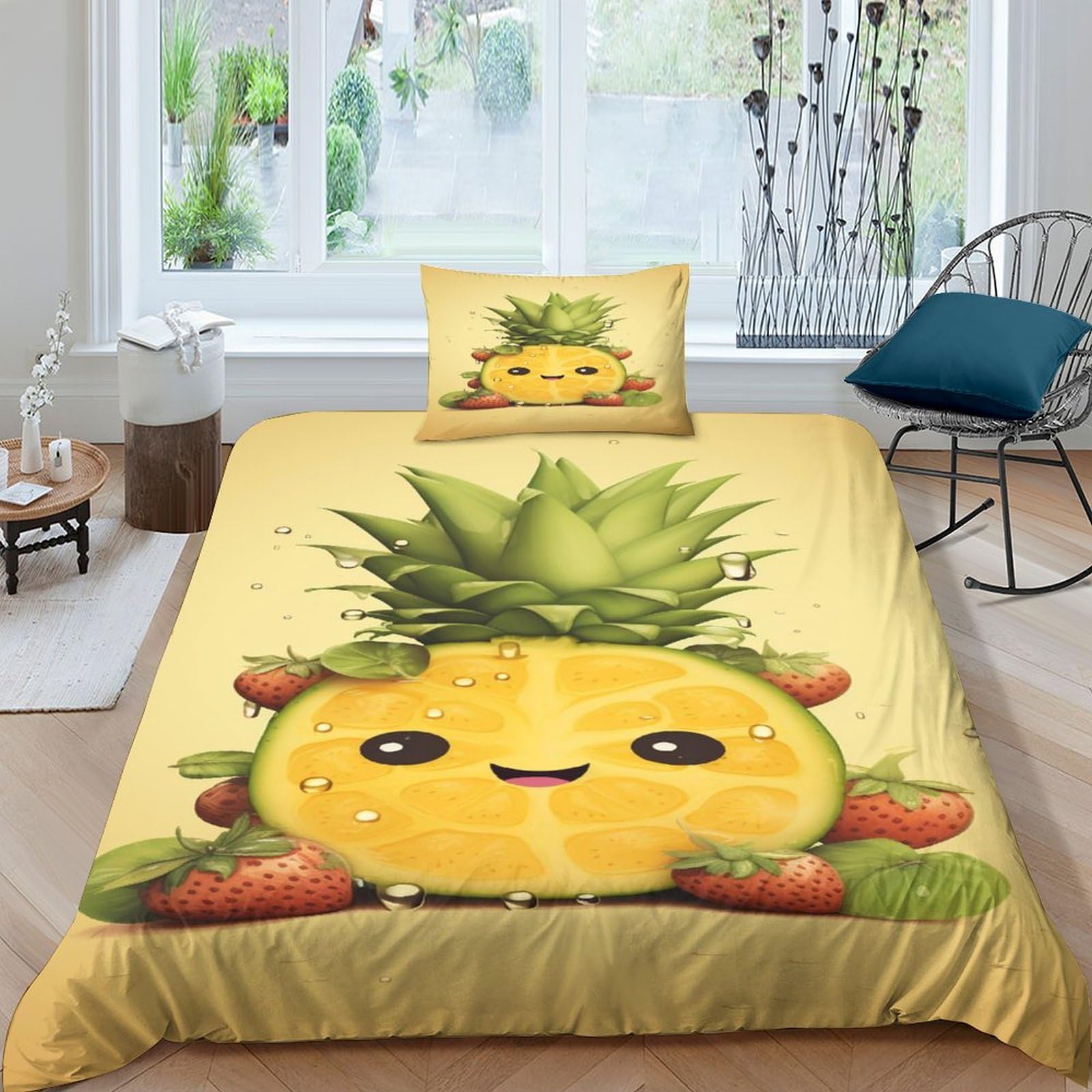 Housses de couettes ananas parure de lit 3 pièces microfibre luxe