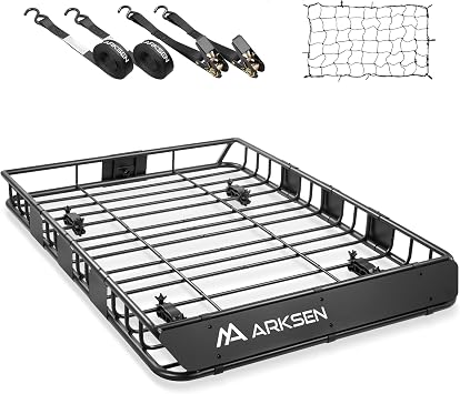 ARKSEN 54" x 39" x 5" Roof Rack Cargo Basket with Net & Tie Down Straps