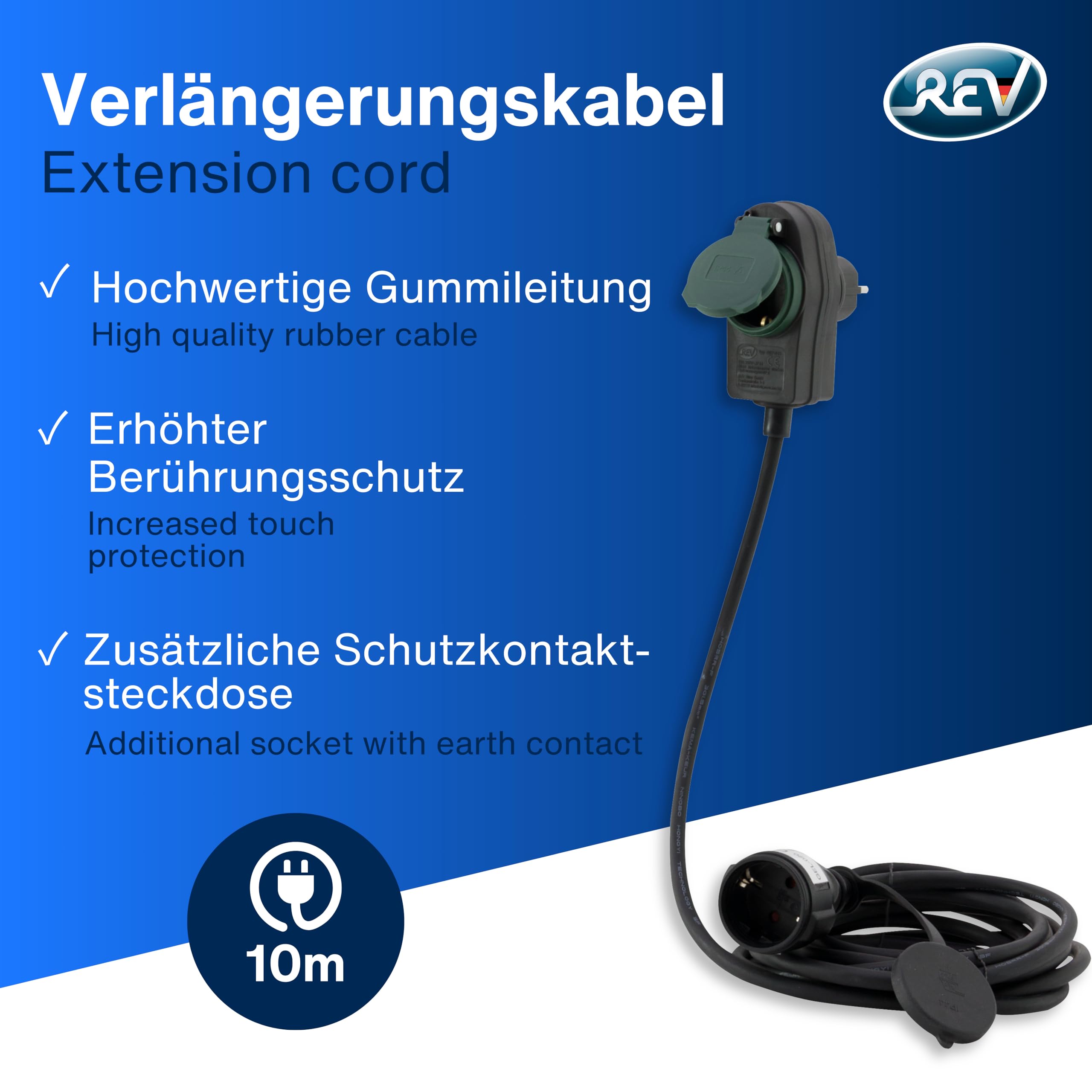 REV 0017101514 Powersplit - Prolunga da 10 m, IP44, con protezione da sovraccarico, colore: nero