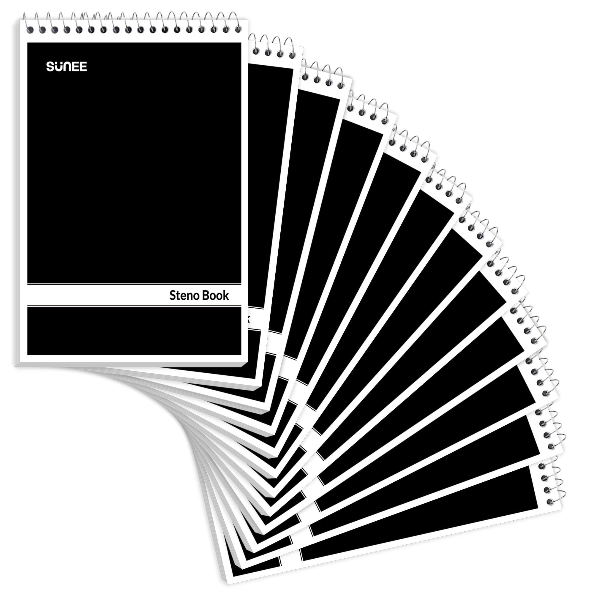 SUNEE Confezione da 12 blocchi Steno da 15,2 x 22,5 cm, 60 fogli, quaderno a spirale da 15 x 22 cm, carta bianca, per prendere appunti con quaderno a spirale superiore, per scuola, università