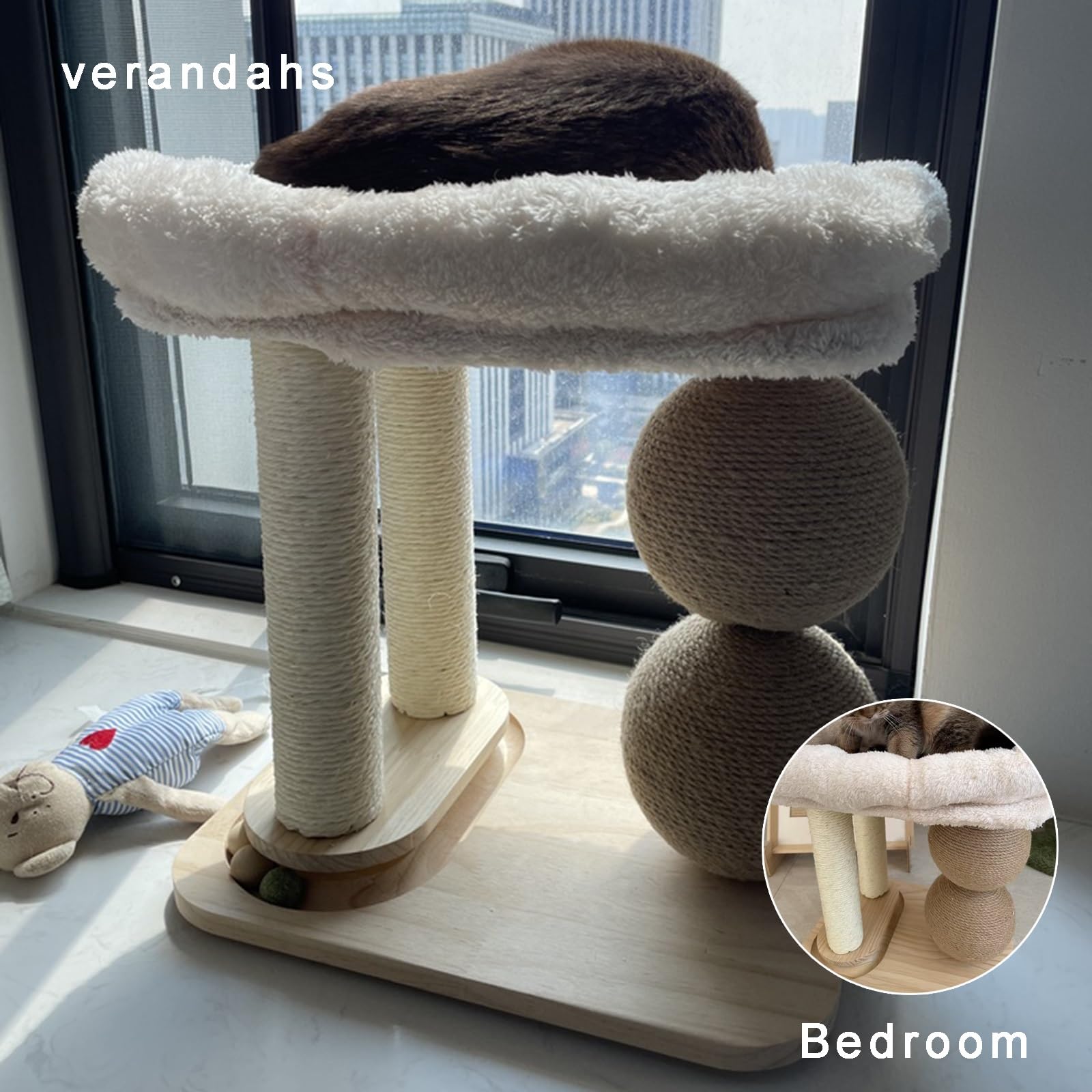 Kratzbaum Turm mit Massivholzsockel, Tragbares Design, rutschfeste kompakte Struktur, 2 Sisal-Kratzstämme, Top Katzennest, ideal für Indoor-Katzen