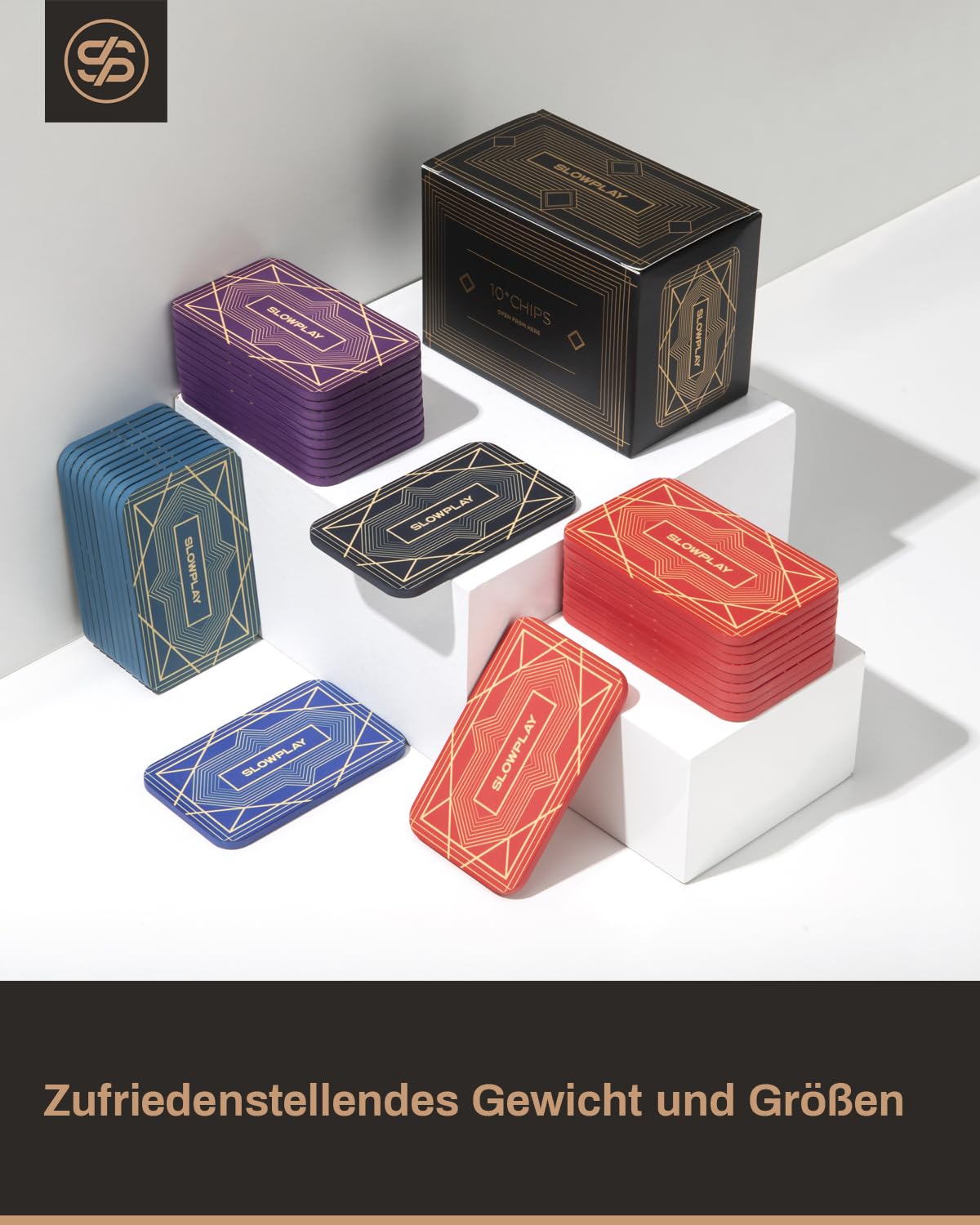 SLOWPLAY Nash Poker-Plaques (rechteckig), Keramikverbund 36 g, 10er | Keramikverbund in Top-Qualität; 36 g Gewicht; starke Präsenz; matte, glatte Textur; Art-déco-Design