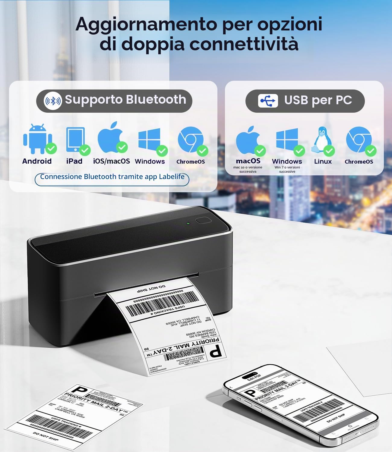 Phomemo Stampante per etichette Bluetooth con porta etichette, stampante termica DHL 4x6, etichettatrice Bluetooth Label Printer per codice a barre, Amazon, Etsy, Shopify, Royal Mail, DHL, FedEx, ecc