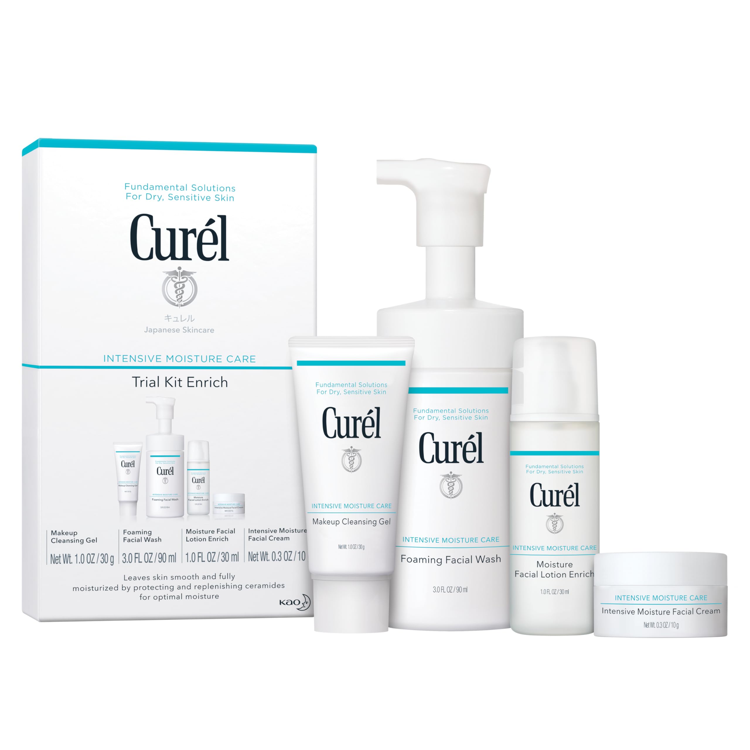 Curél Gesichtsreinigung/Gesichtspflege Set - Zum Ausprobieren und Testen - Für trockene, empfindliche Haut - Mit Ceramiden - pH neutral