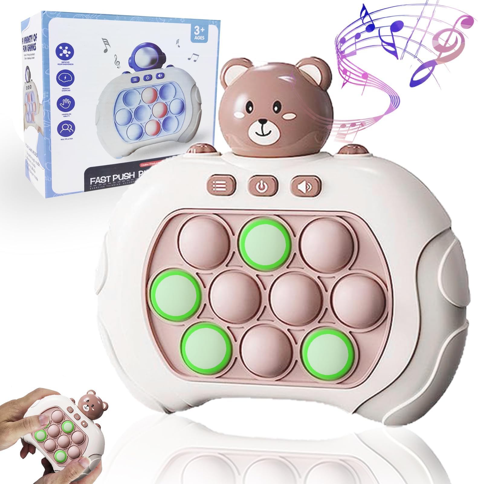 Jastown Quick Push Bubbles Game Console - Electronic Pop It Pro Puzzle Machine, Popping Stress Reliever Toy (Bear)