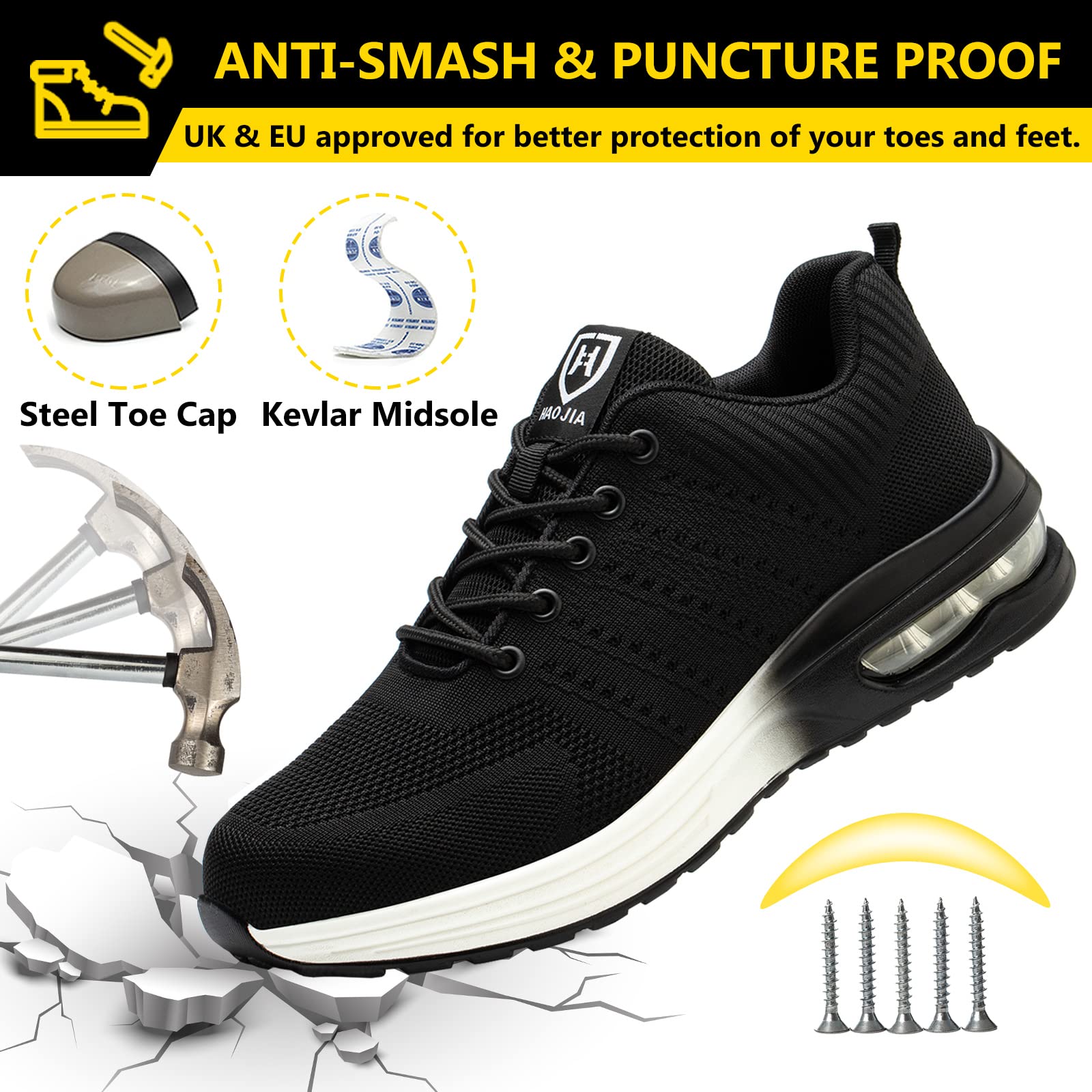 Baofular Scarpe Antinfortunistiche Uomo Donna Leggere Scarpe da Lavoro Comode Scarpe Sicurezza Antiscivolo Traspiranti