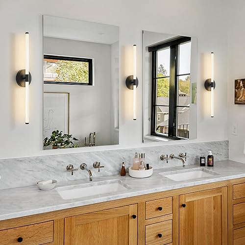 Miniatura 7 de Juego de 2 apliques de pared LED negros mate, apliques lineales modernos, apliques de pared para interiores, decoración de pared, juego de 2