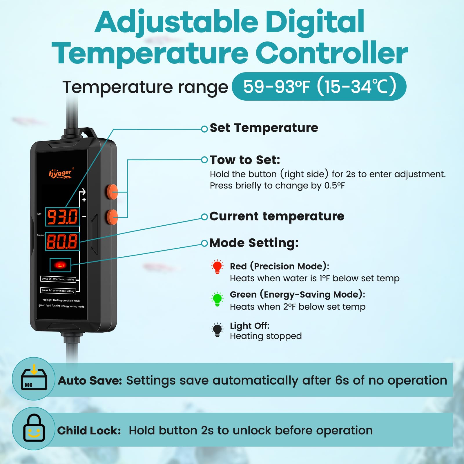 hygger Riscaldatore per acquario, 300 W/500 W/800 W/1000 W, riscaldatore sommergibile per acquario, riscaldatore sommergibile con regolatore di temperatura, allarme di protezione contro l'acqua dolce