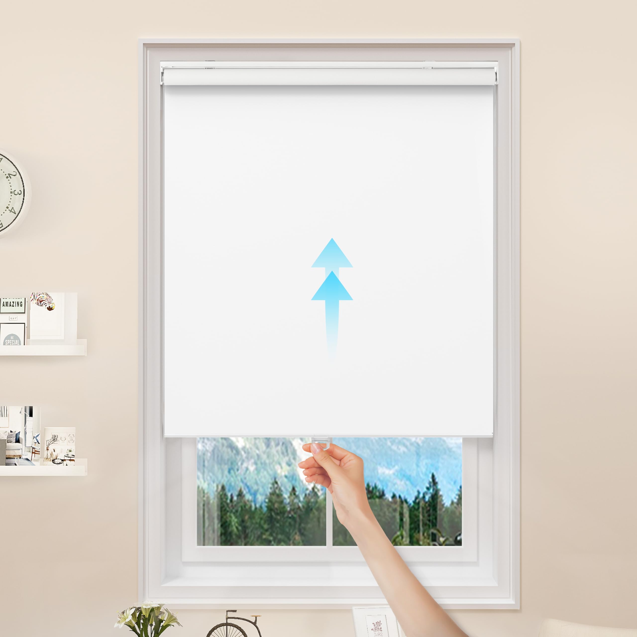 GENIMO 100% Blackout Blinds for Windows, Roller Shades for Indoor Windows, Thermal Insulated, UV Protection Fabric. Window Shades for Home, Bedroom, Living Room. Easy to Install, White, 10" W X 72" H