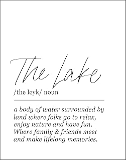 WESTBROOK DESIGN STUDIO The Lake Definition Word Wall Art Print. 11x14 UNFRAMED Black and White Minimalist, Dictionary-Style Quote Typography Decor for Lake House, Cabin, Cottage.