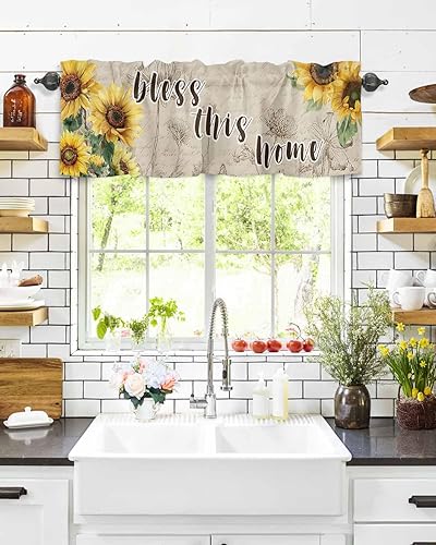 Miniatura 8 de Cenefas de girasol, cenefas de verano Bless This Home de verano, girasol, mariposa, libélula vintage, bolsillo para barra, cenefa de cafetería