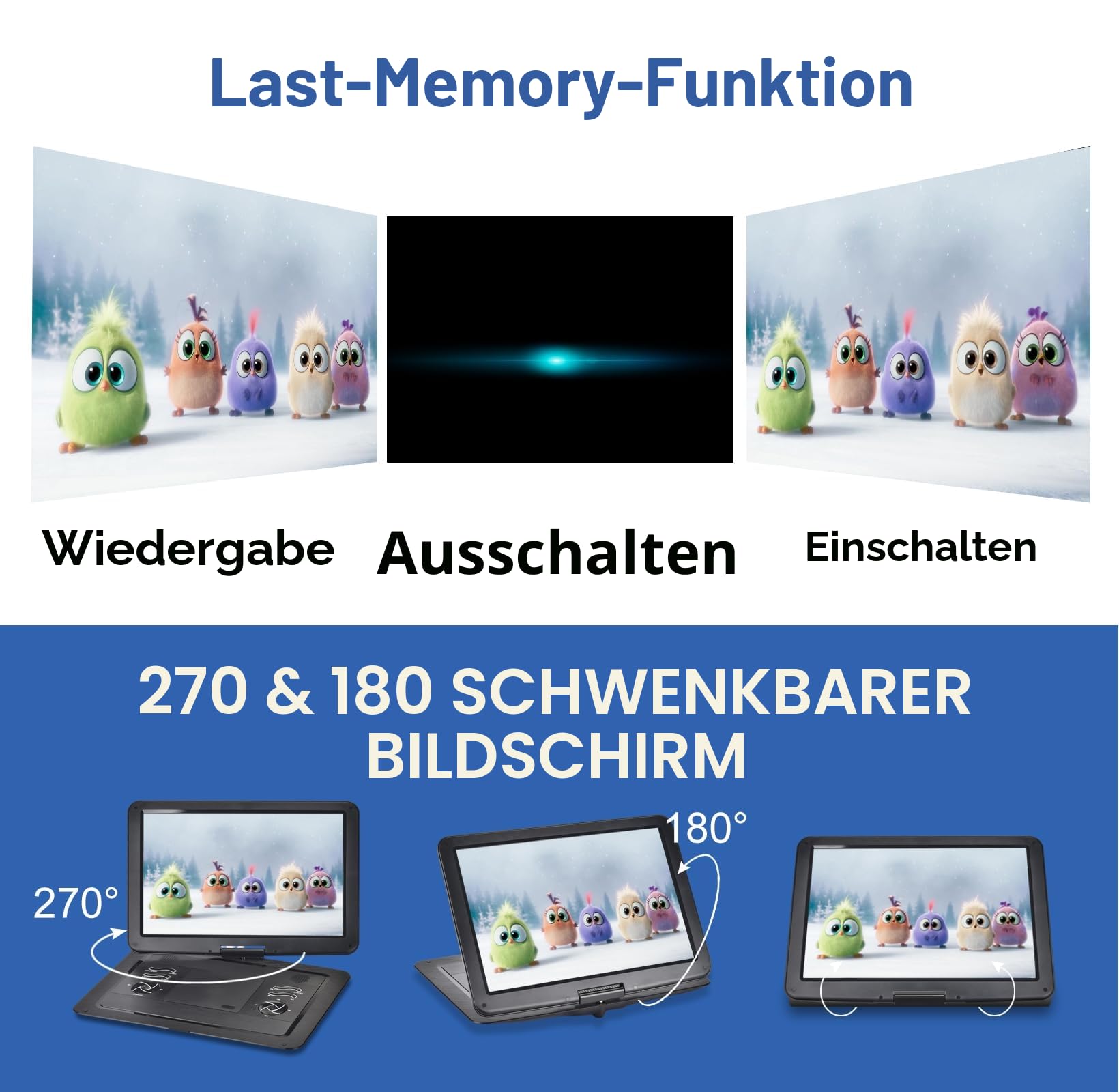 YOOHOO 19,6" Tragbarer DVD Player für Auto und Kinder mit Bildschirm 17,1" HD Bildschirm,mit akku， unterstützt alle Regionen, mehrere Regionen, Auto DVD Player für Kinder, Kopfhörer/SD/USB