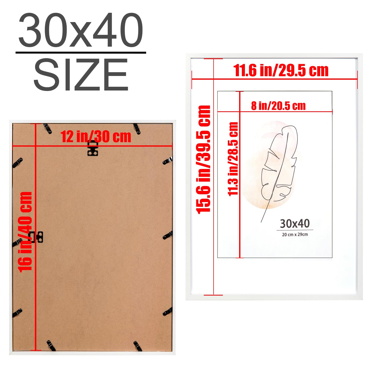 KAIWIN 30x40 Picture Frame White Set of 2, Wooden Poster Frame suitable for A4 with mat - Image 4