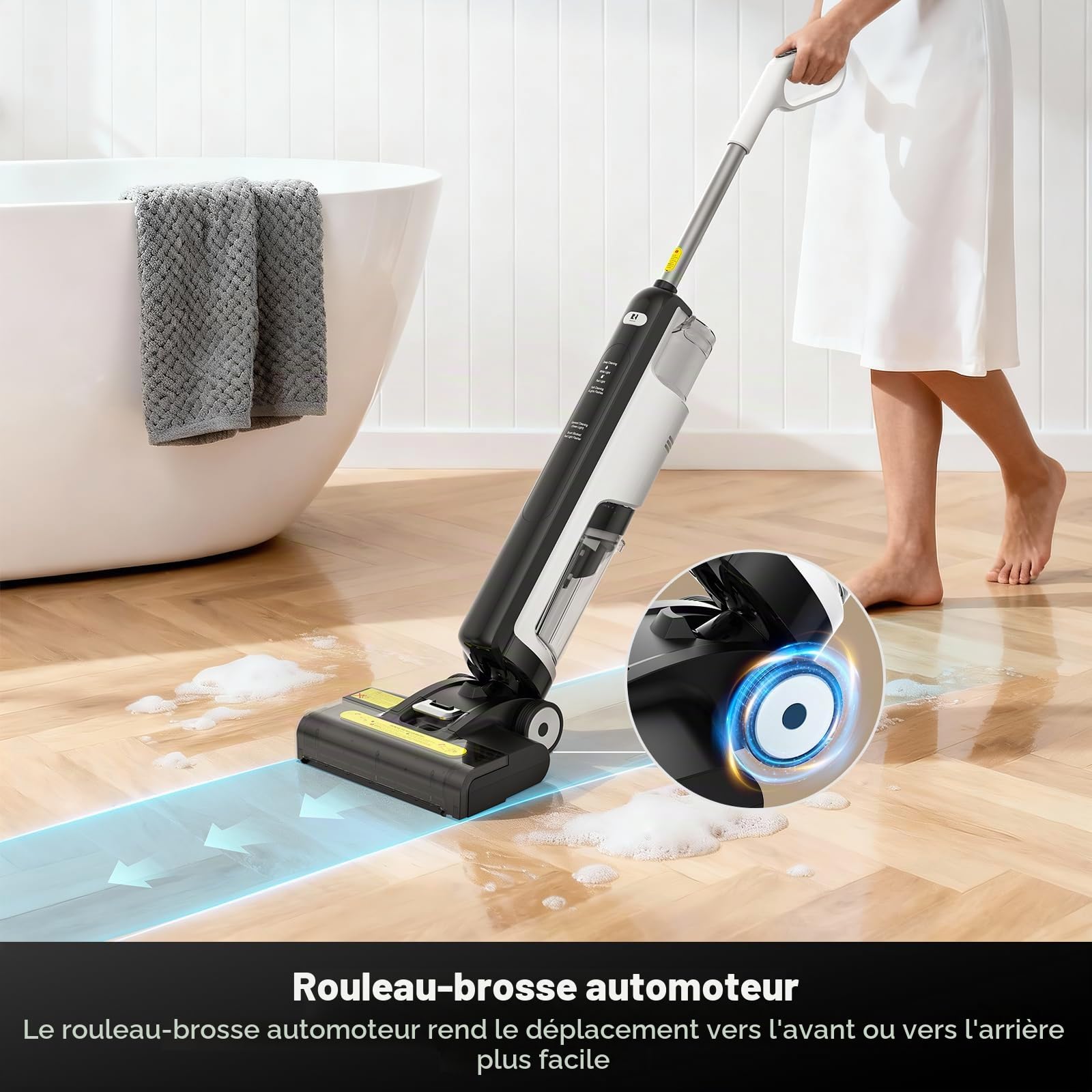W12SE Aspirateur Laveur Sans Fil, 12000 Pa Puissance d'Aspiration, Lavage et Aspiration, Design Anti-Enchevêtrement, Désinfection par Électrolyse, 45 Minutes d'Autonomie, Réservoir Double 1,15L