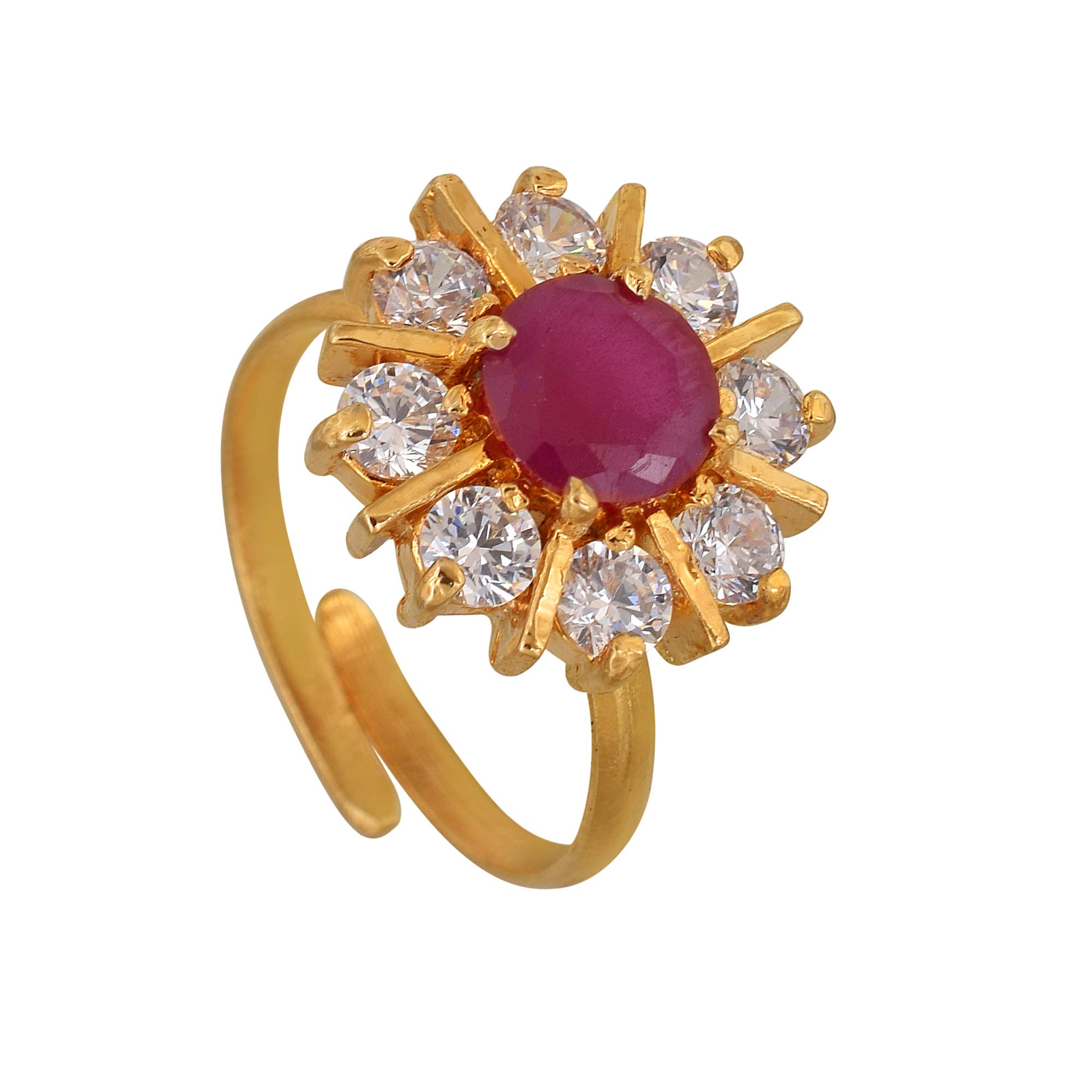 Memoir Gold plated, Faux Burma Ruby and Imitation Diamond Studded flower shape, free size, Adjustable Finger ring, Women (B07G7ZJTW8) Amazon Price History, Amazon Price Tracker