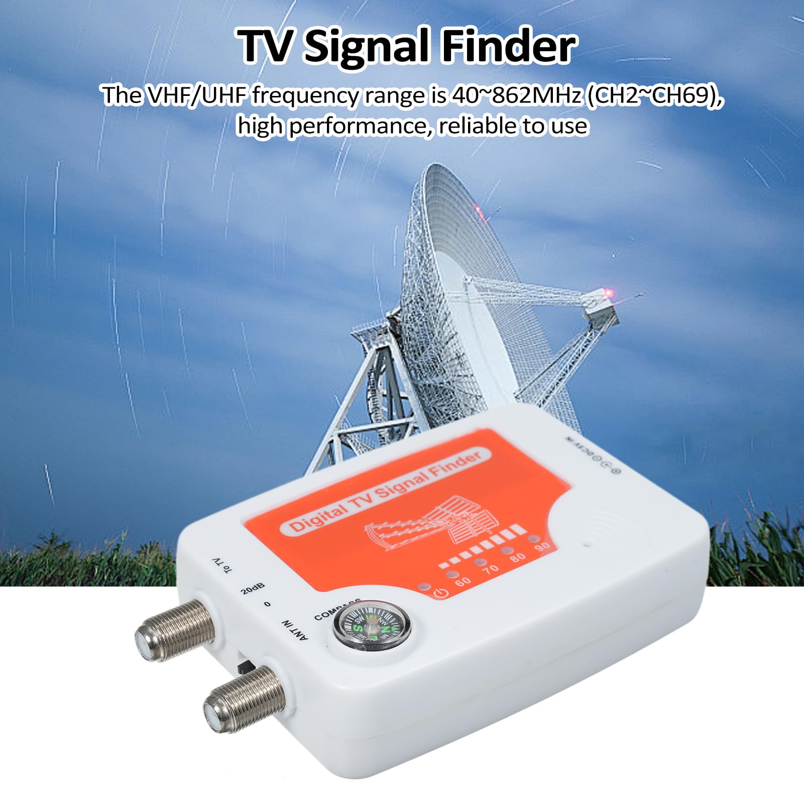 Pointeur Satellite,Détecteur de satellite TV numérique Mini détecteur de signal Antenne numérique Antenne TV terrestre Compteur de puissance du signal Récepteur Détecteur de puissance